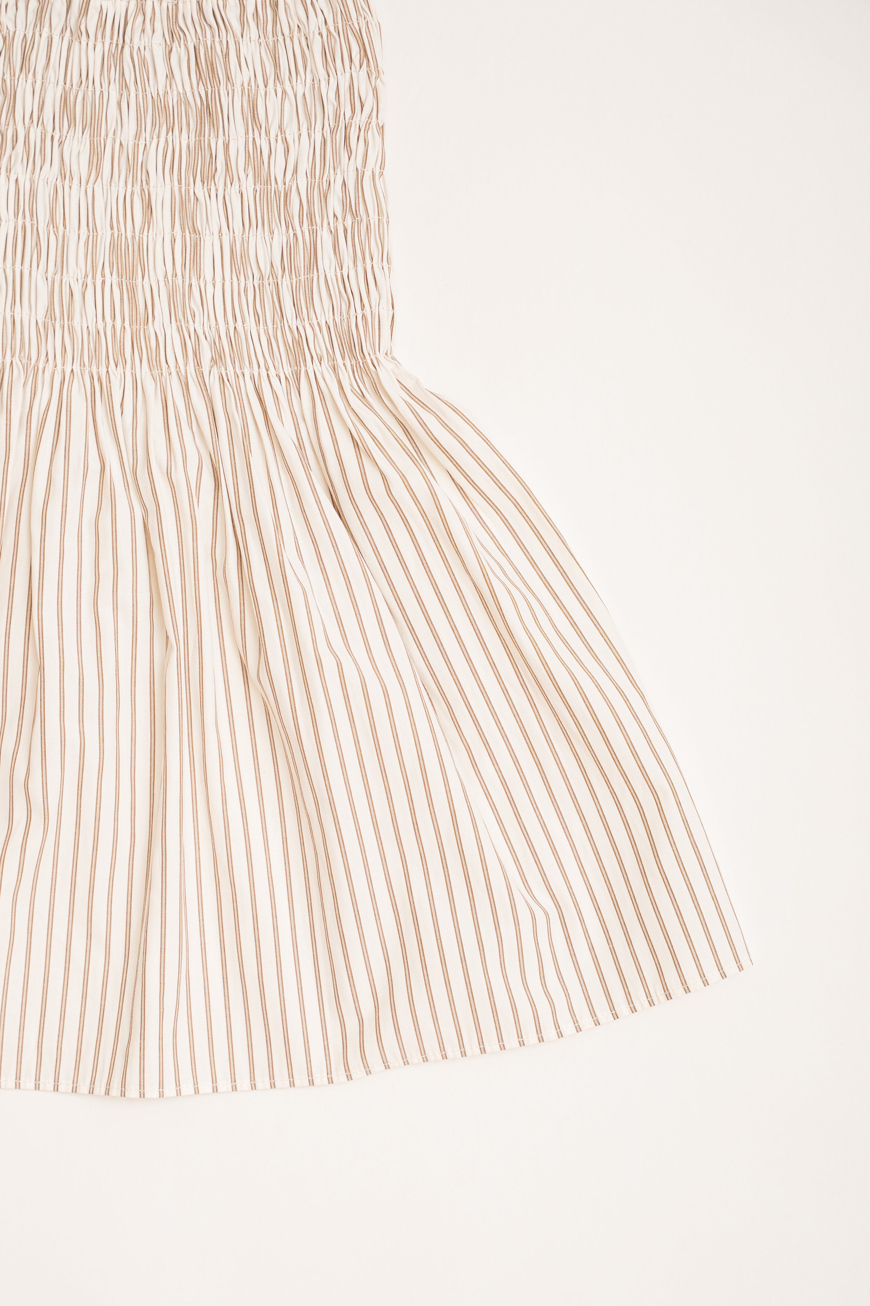 Mini Cami Shirred Dress in Tan Stripe