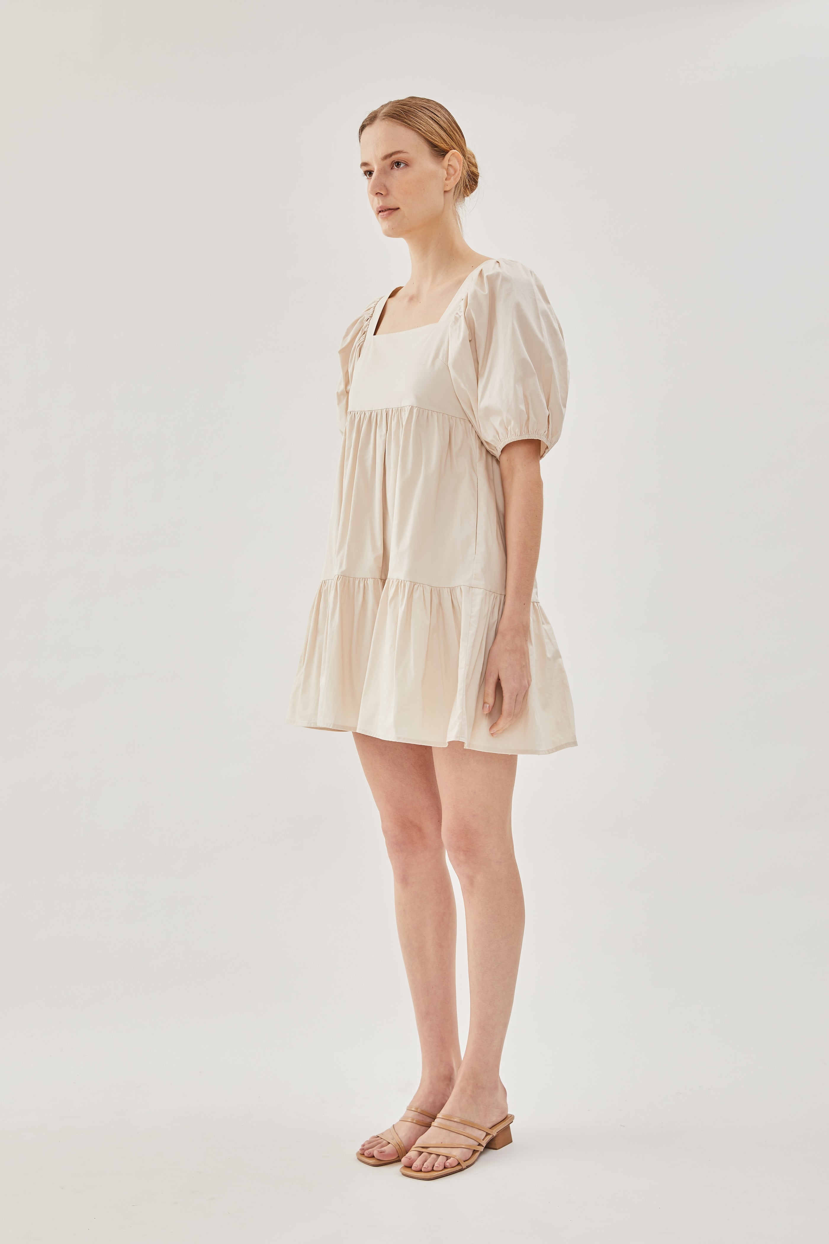 Square Neck Mini Dress in Ecru