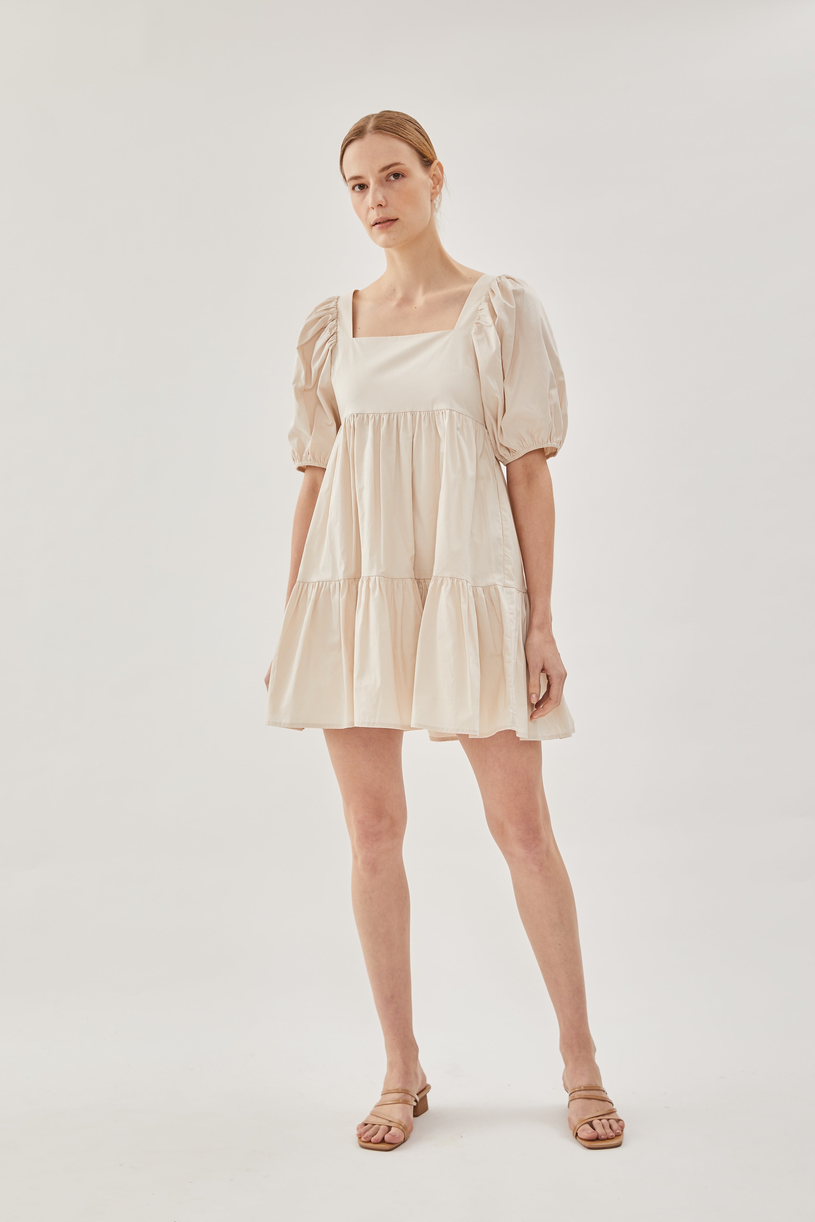 Square Neck Mini Dress in Ecru