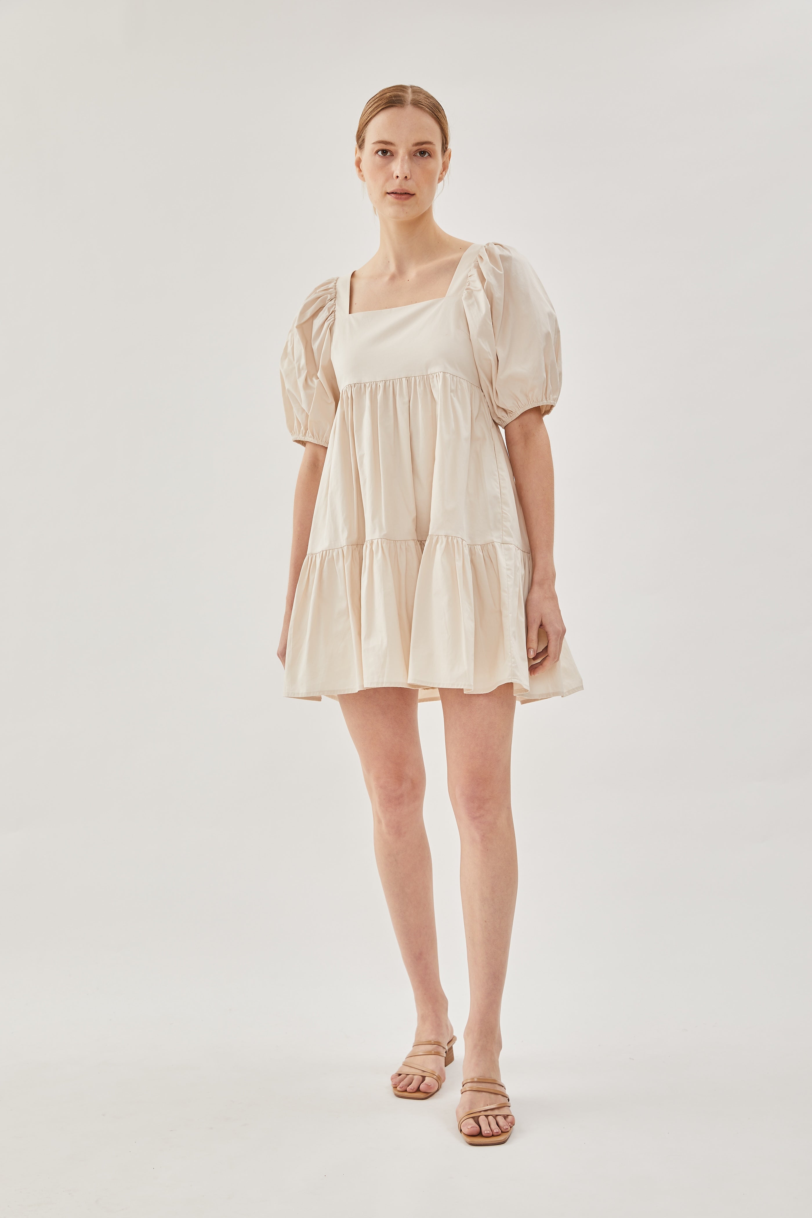 Square Neck Mini Dress in Ecru