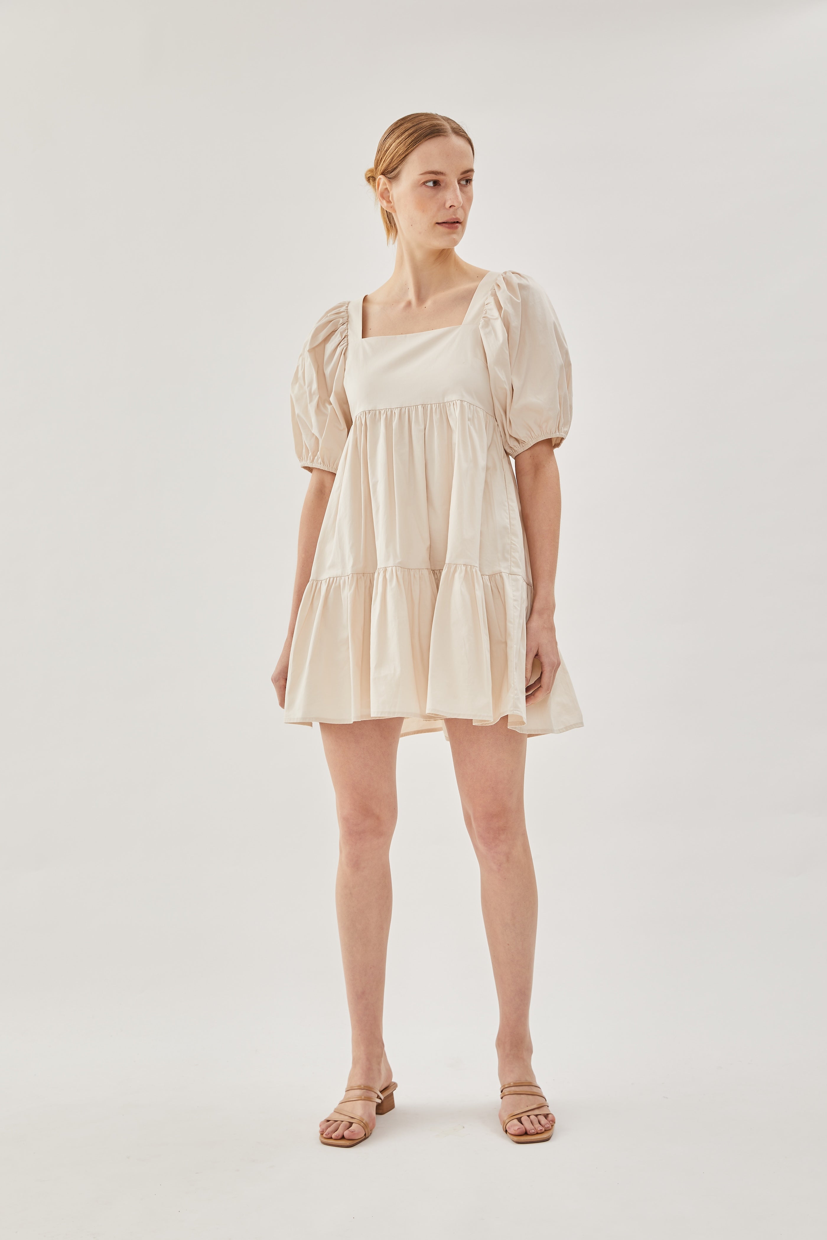 Square Neck Mini Dress in Ecru