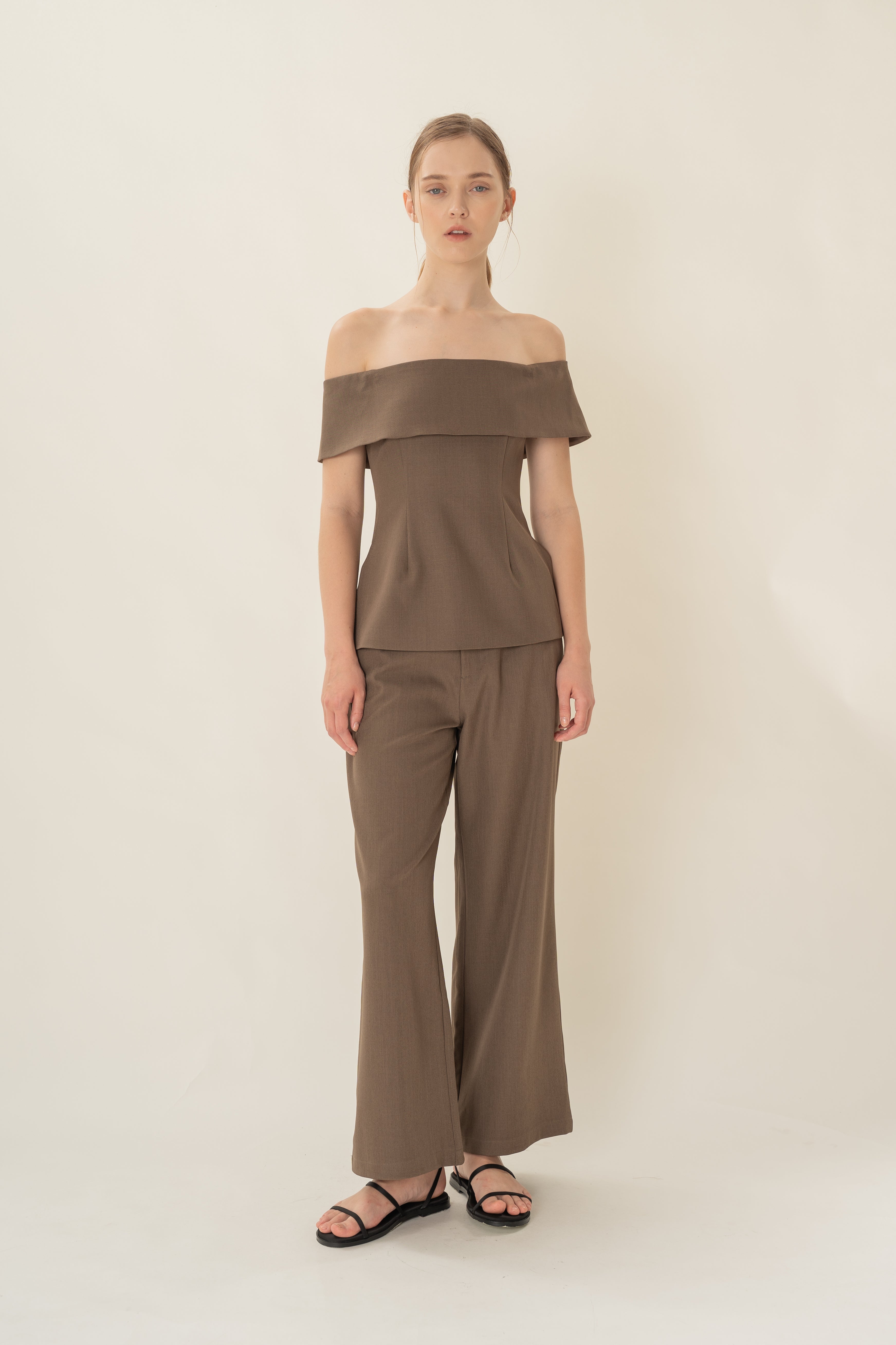 Off Shoulder Top In Heather Brown
