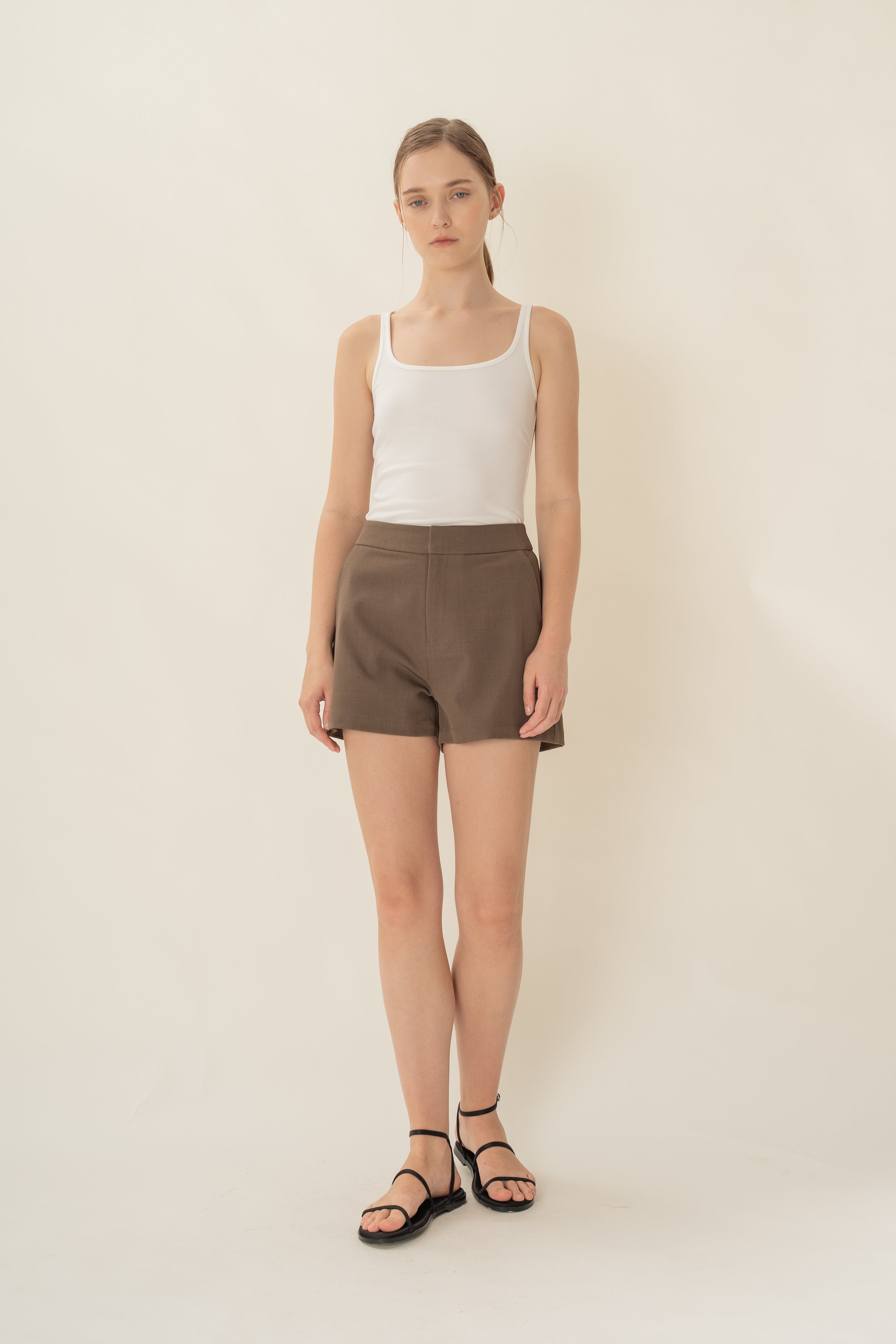 Suiting Shorts in Heather Brown