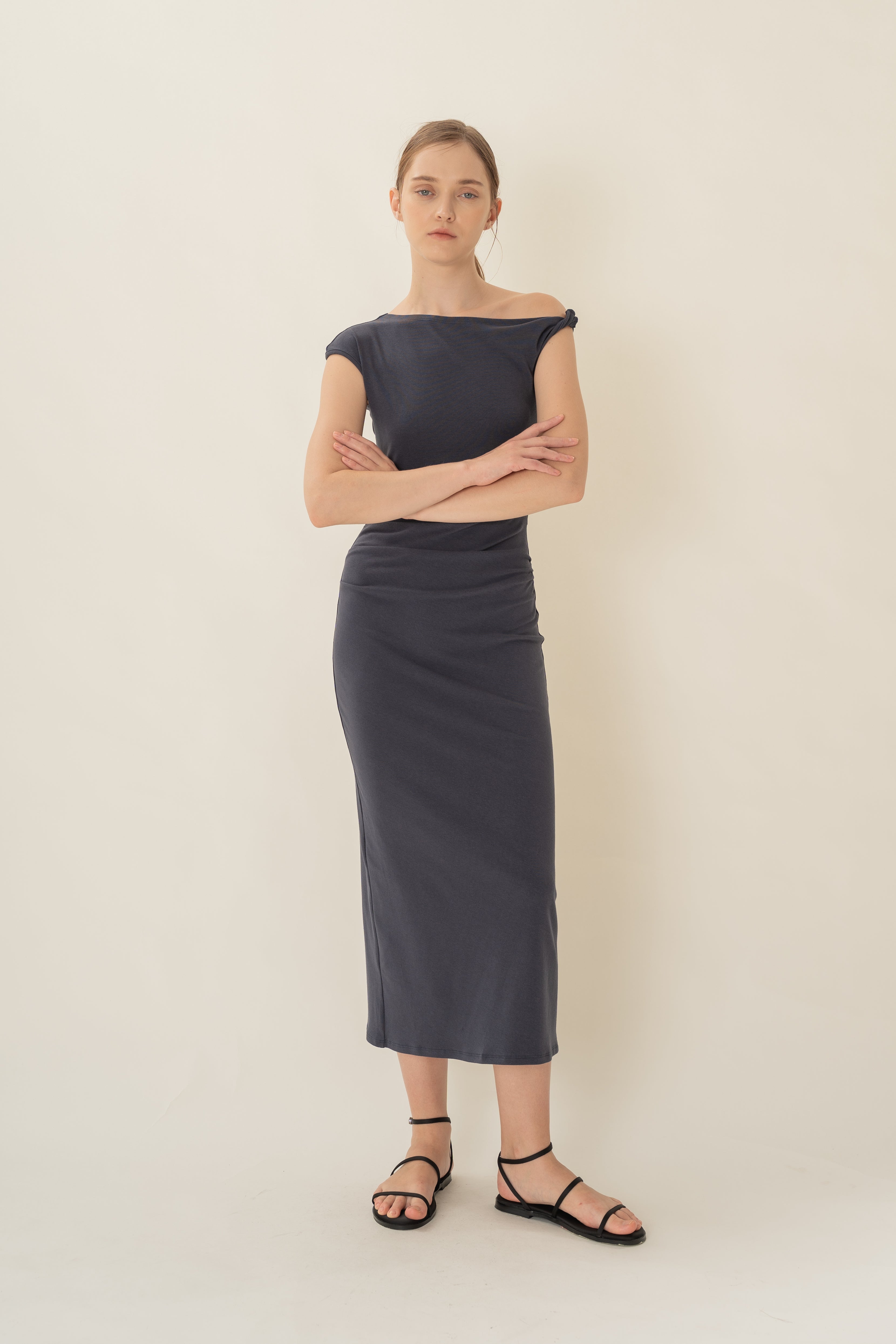 Draped Stretch Maxi in Midnight