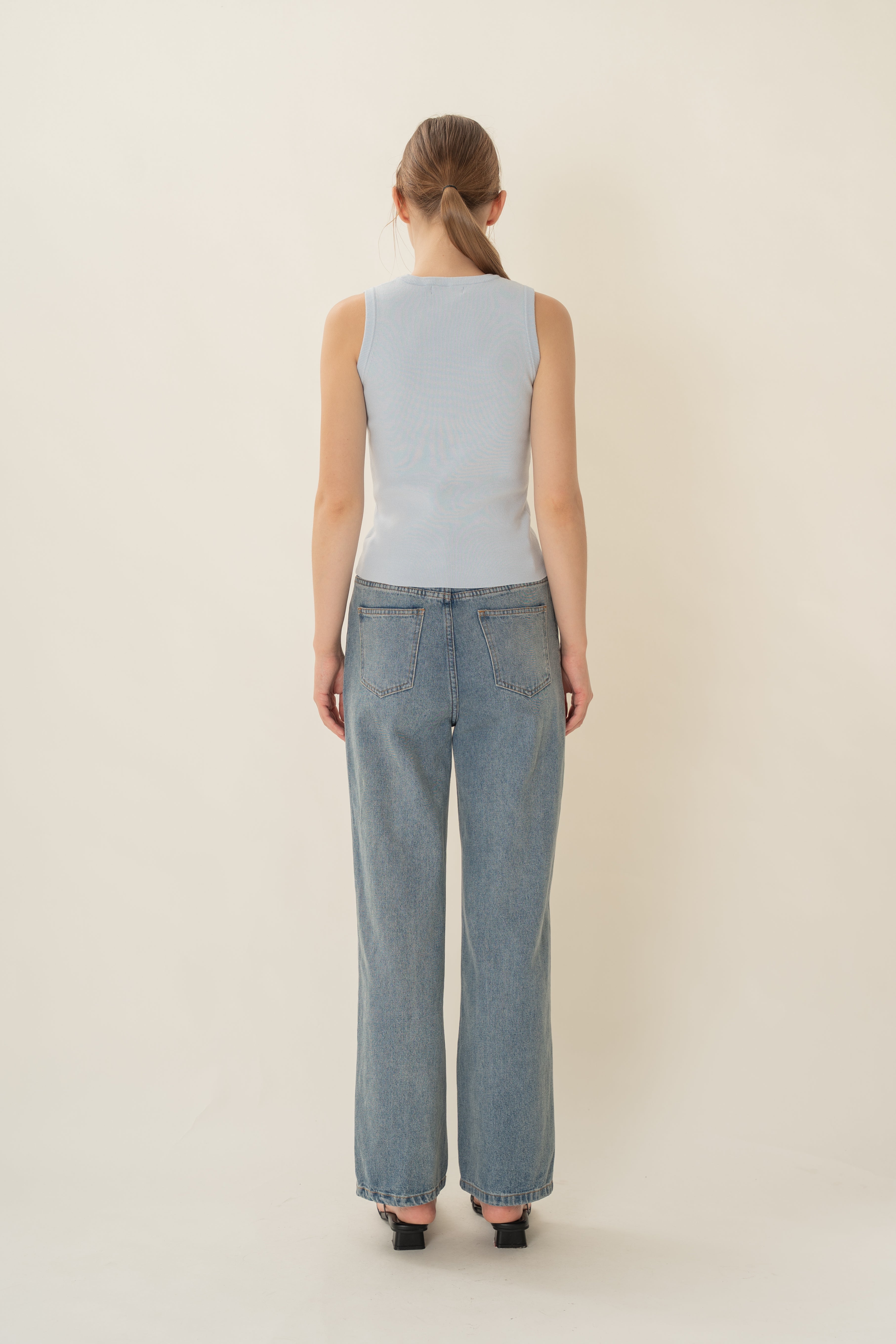 Round Neck Knitted Tank in Mist Blue