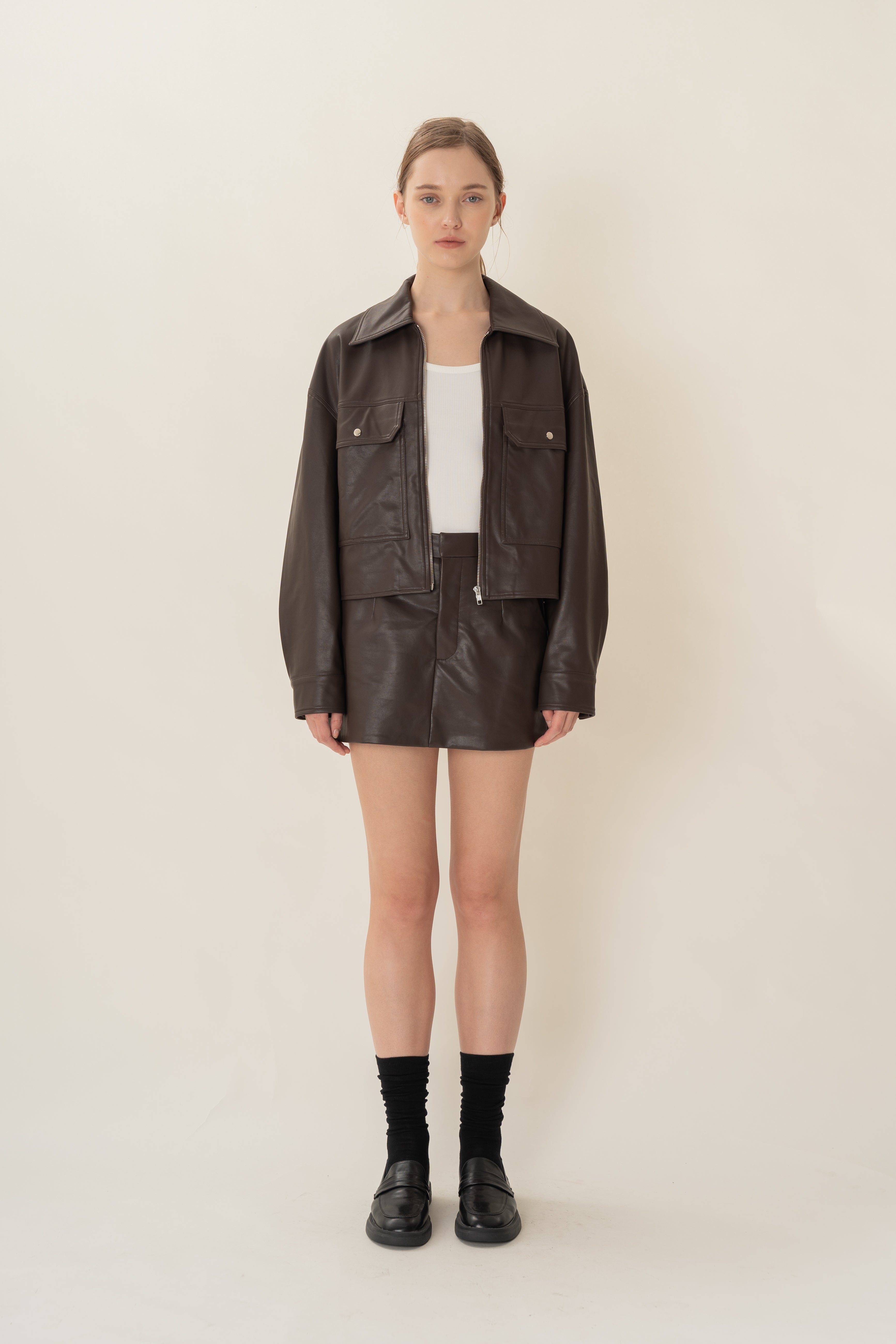 Faux Leather Jacket in Umber