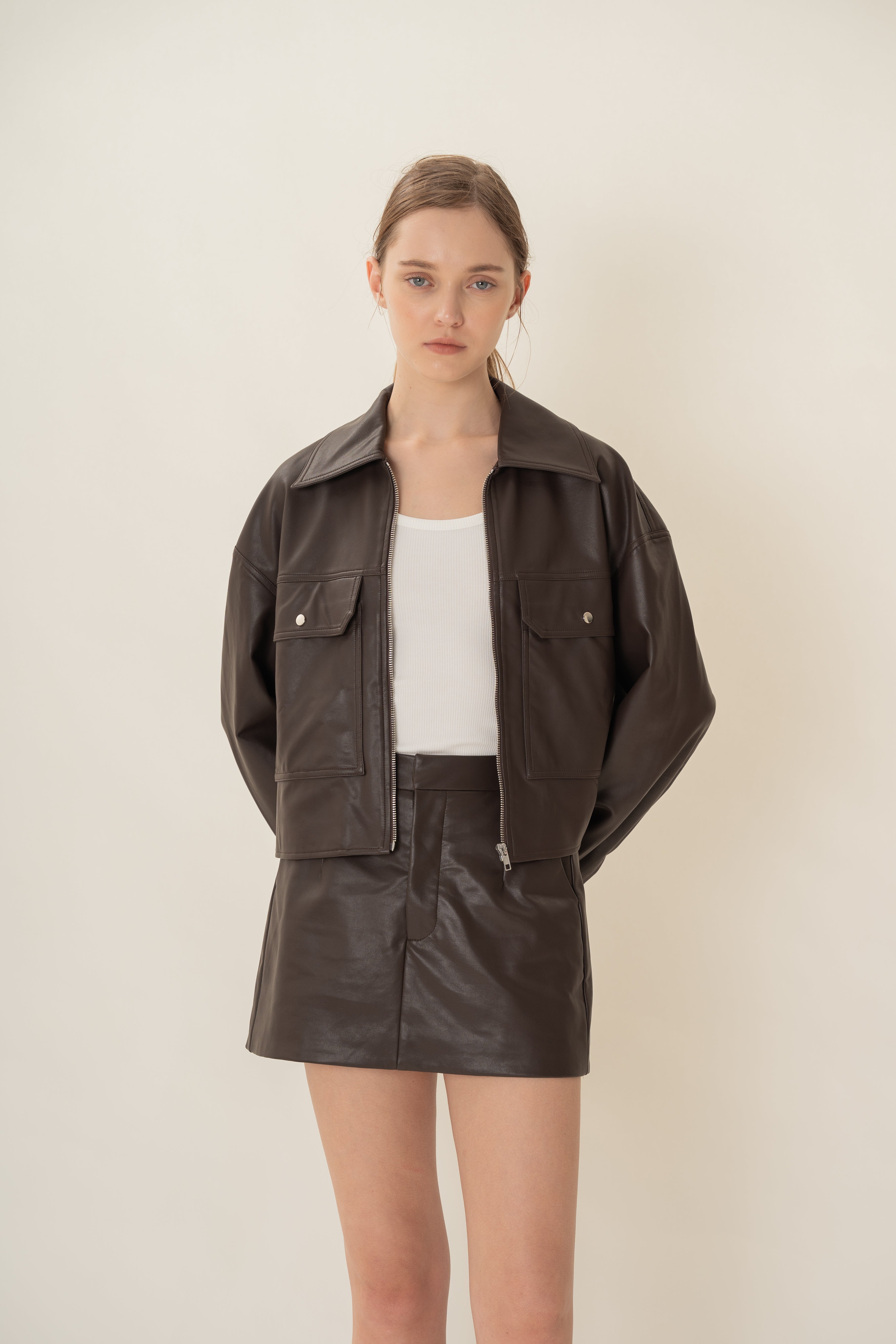 Faux Leather Jacket in Umber