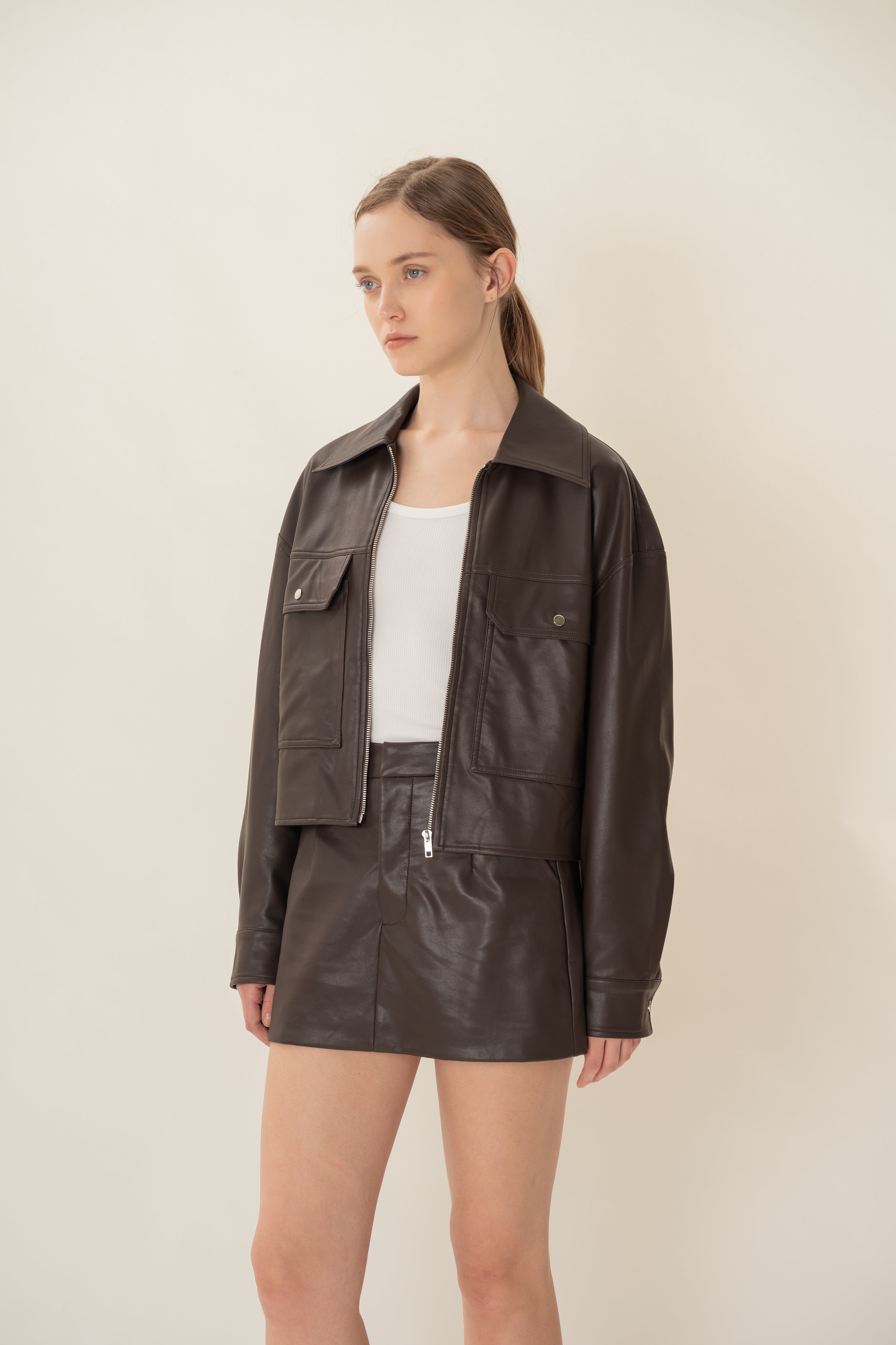 Faux Leather Jacket in Umber