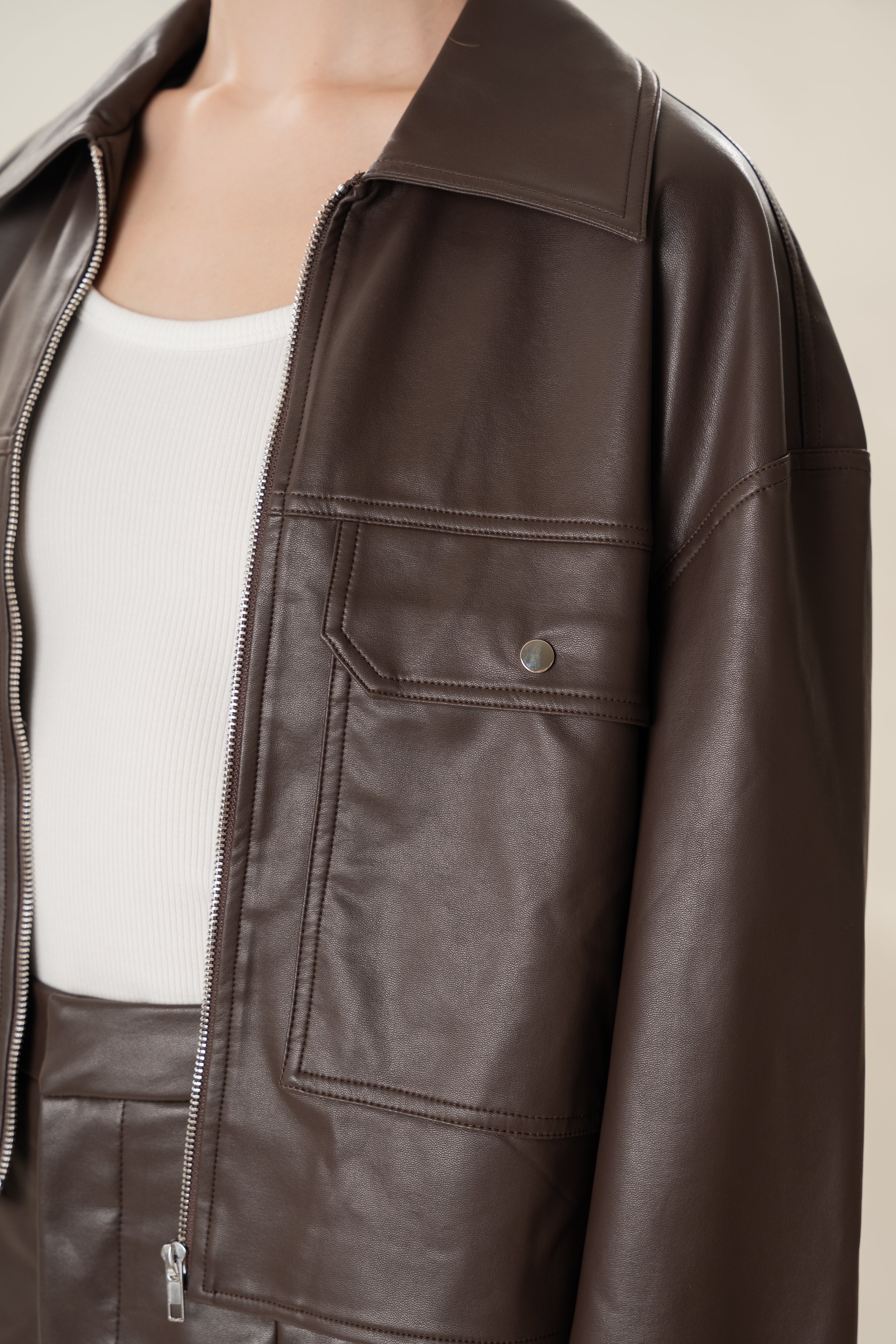 Faux Leather Jacket in Umber