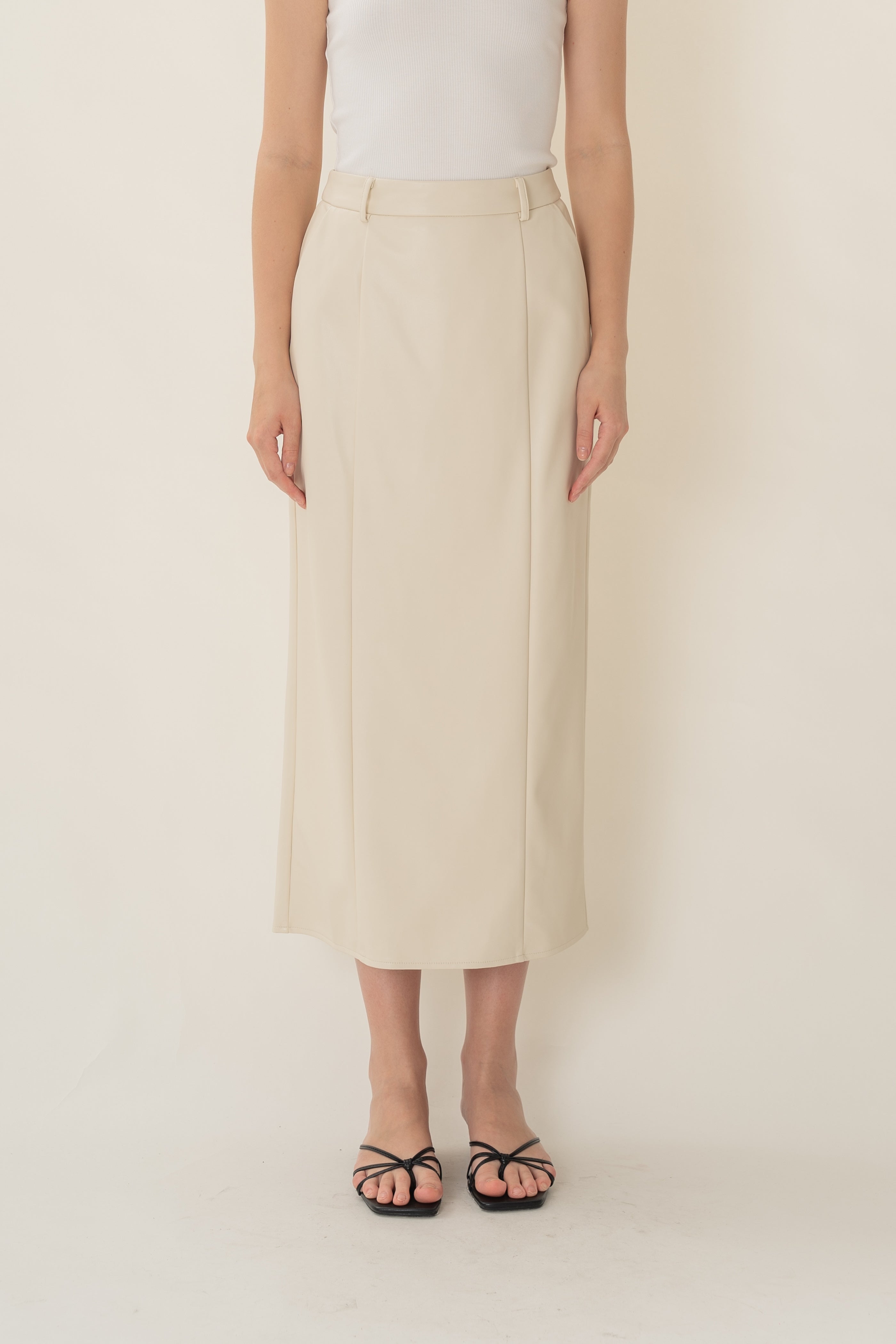 Faux Leather Straight Skirt in Ivory