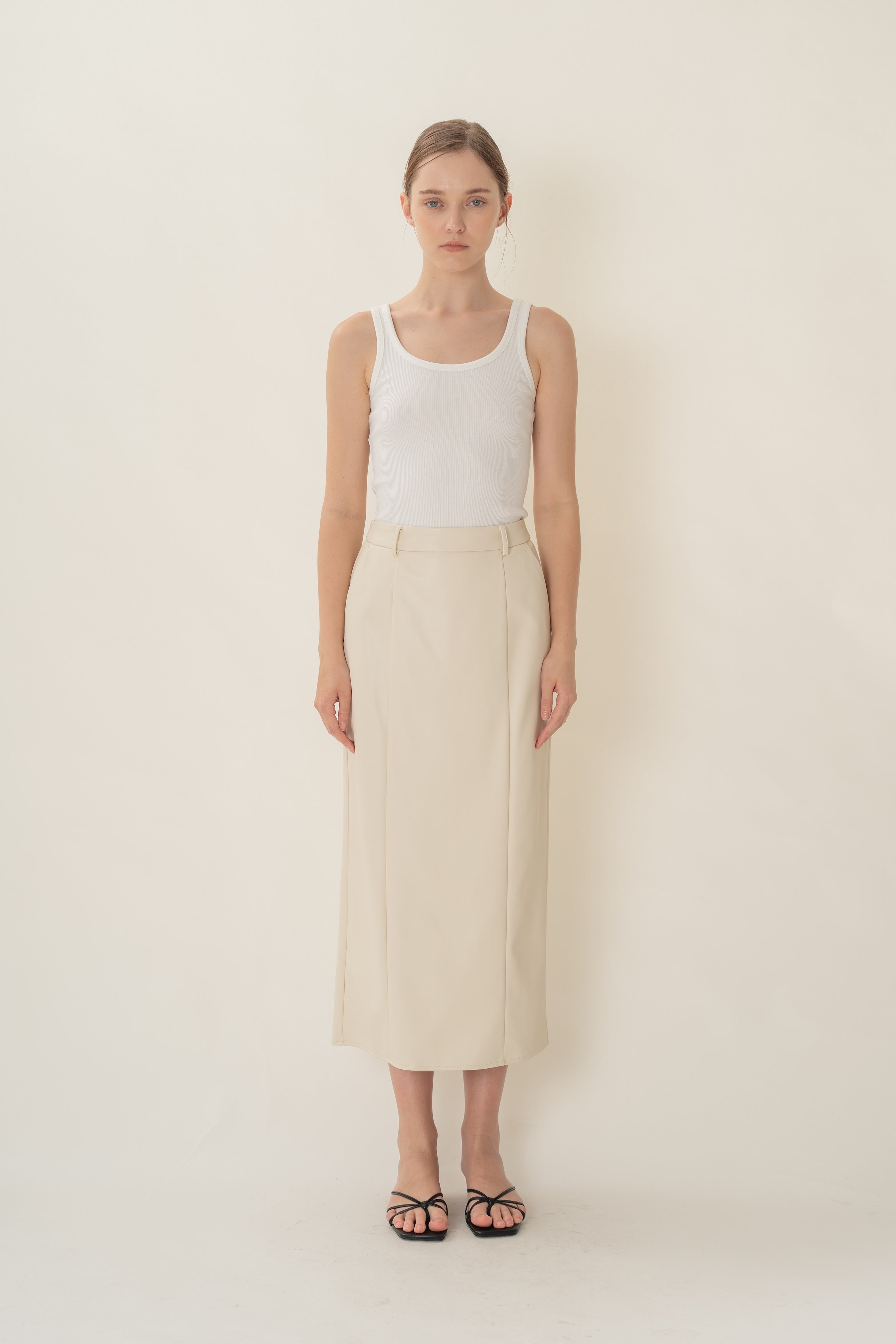 Faux Leather Straight Skirt in Ivory