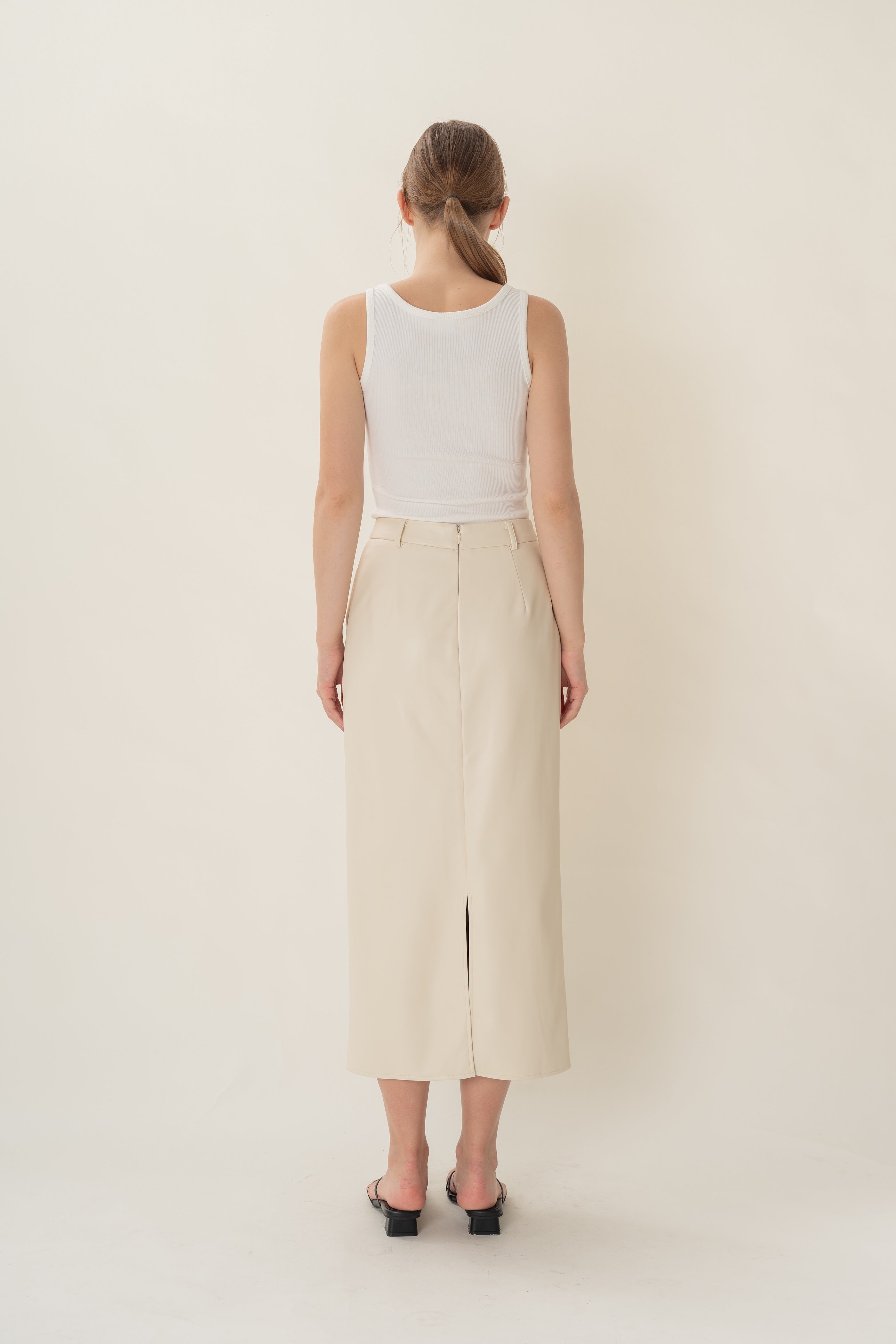 Faux Leather Straight Skirt in Ivory