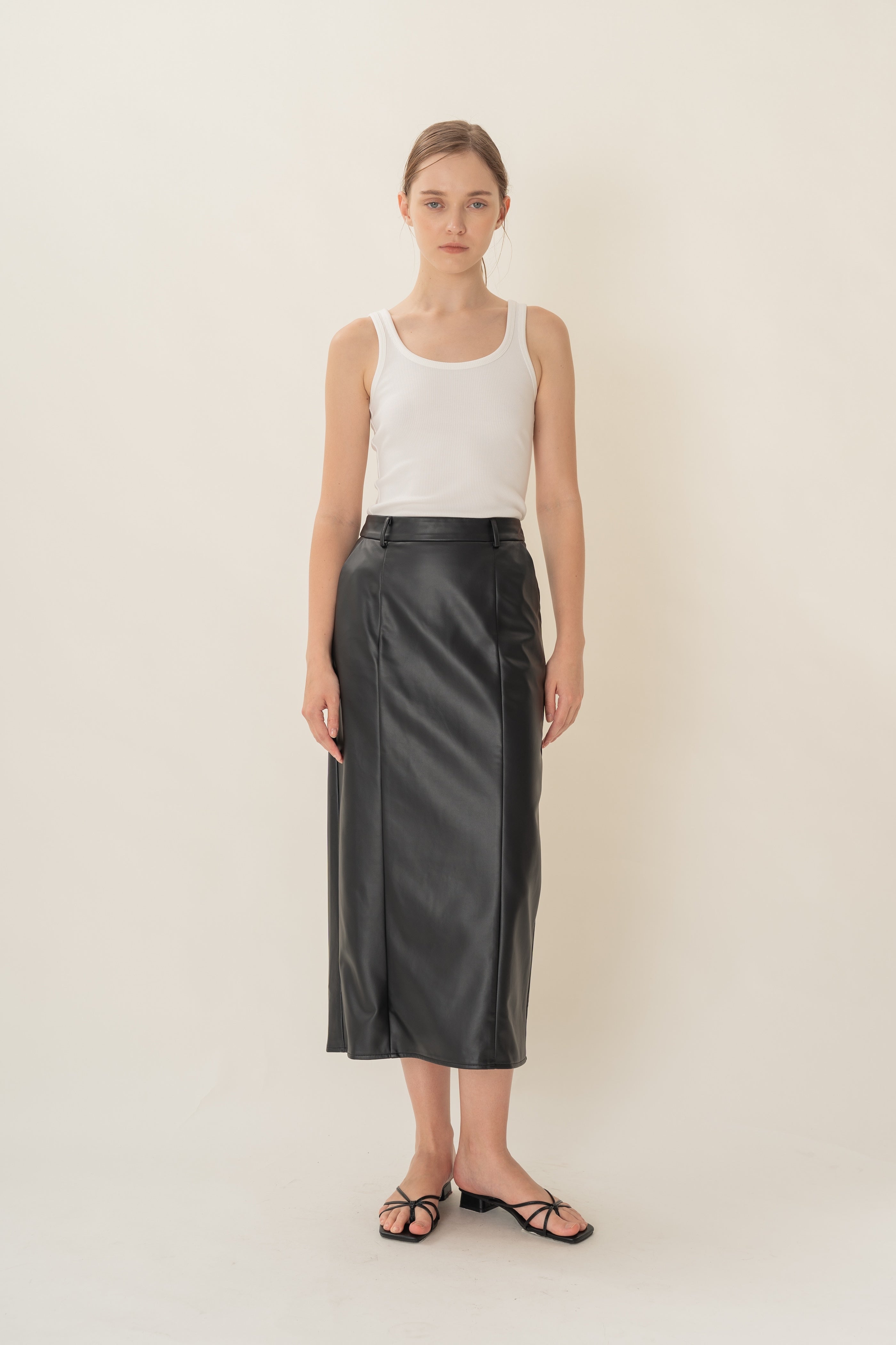 Faux Leather Straight Skirt in Black