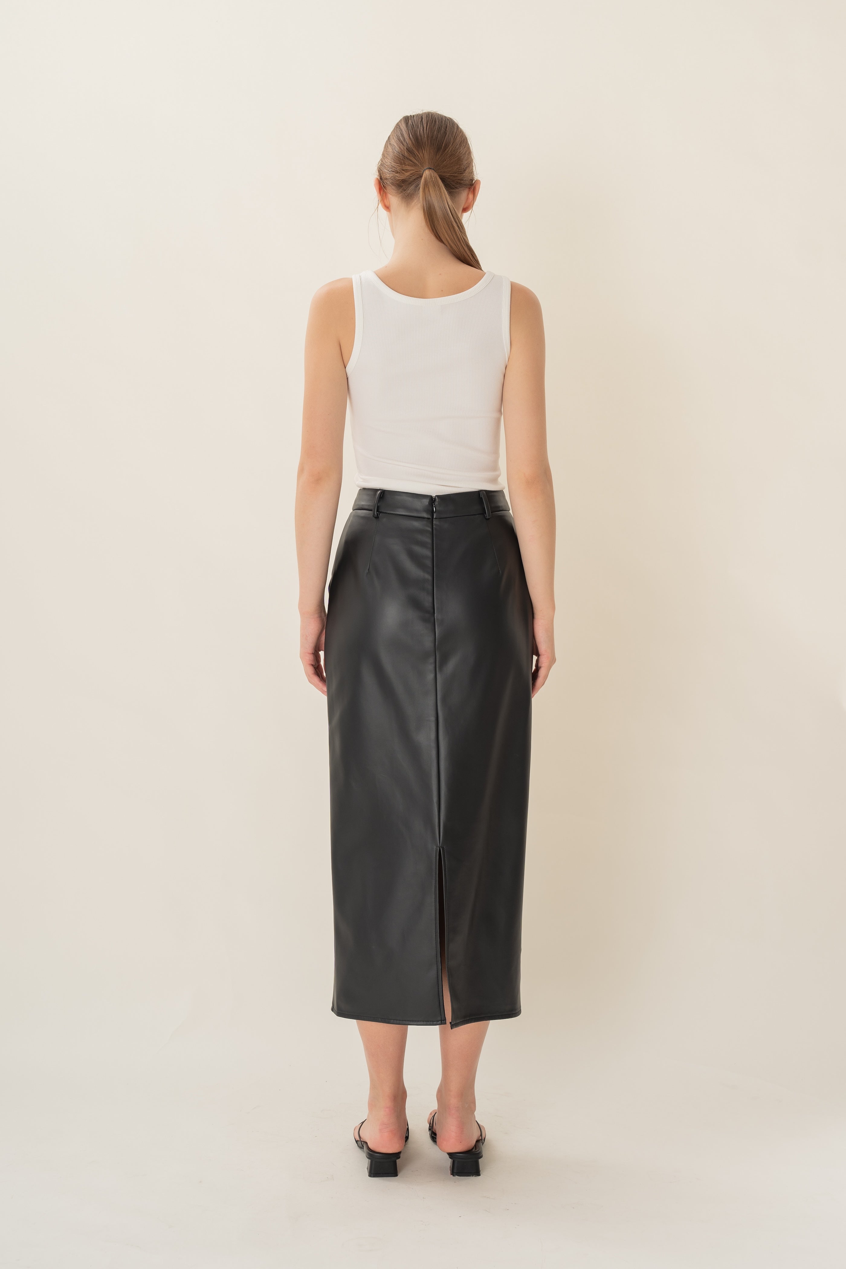 Faux Leather Straight Skirt in Black