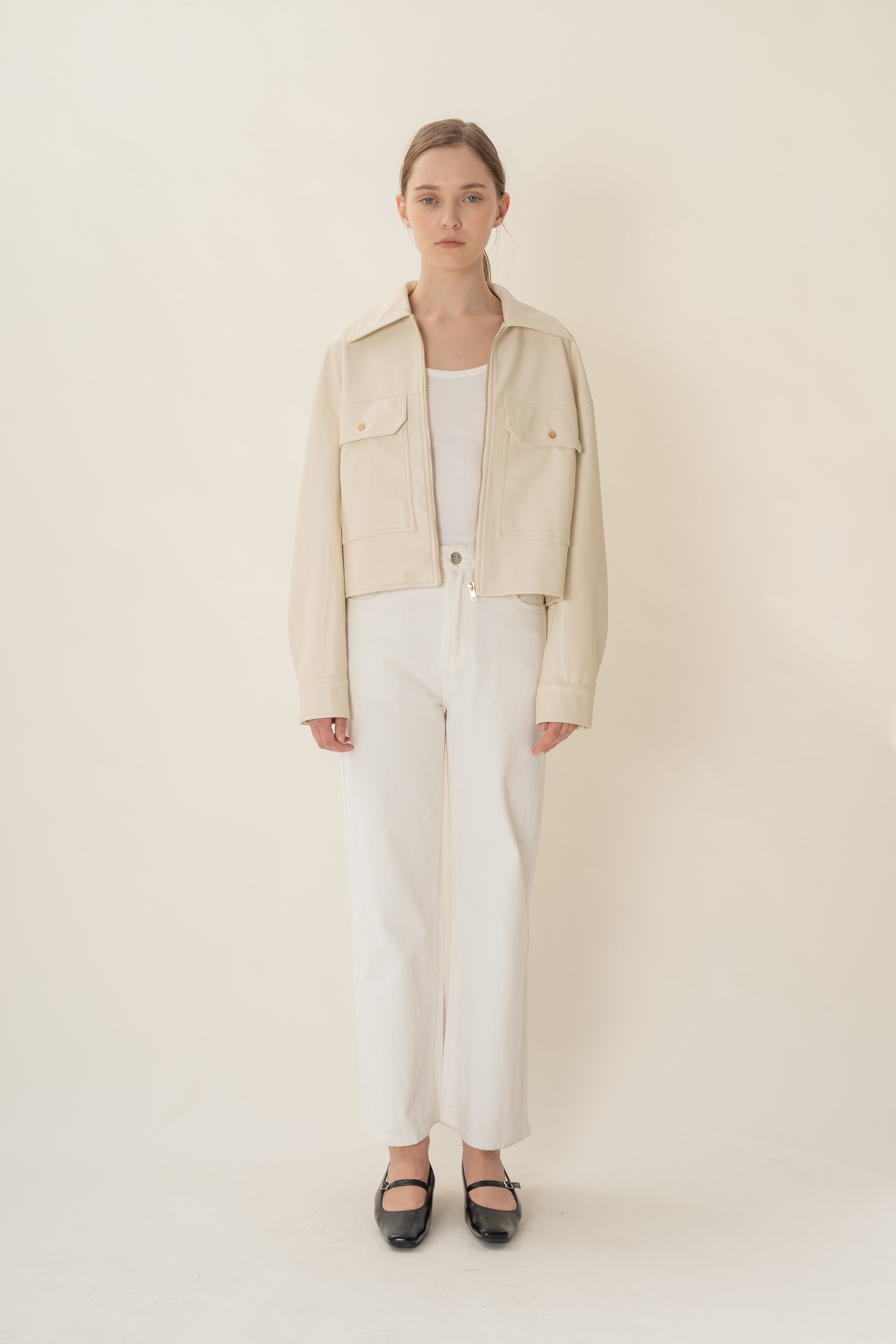 Faux Leather Jacket in Ivory