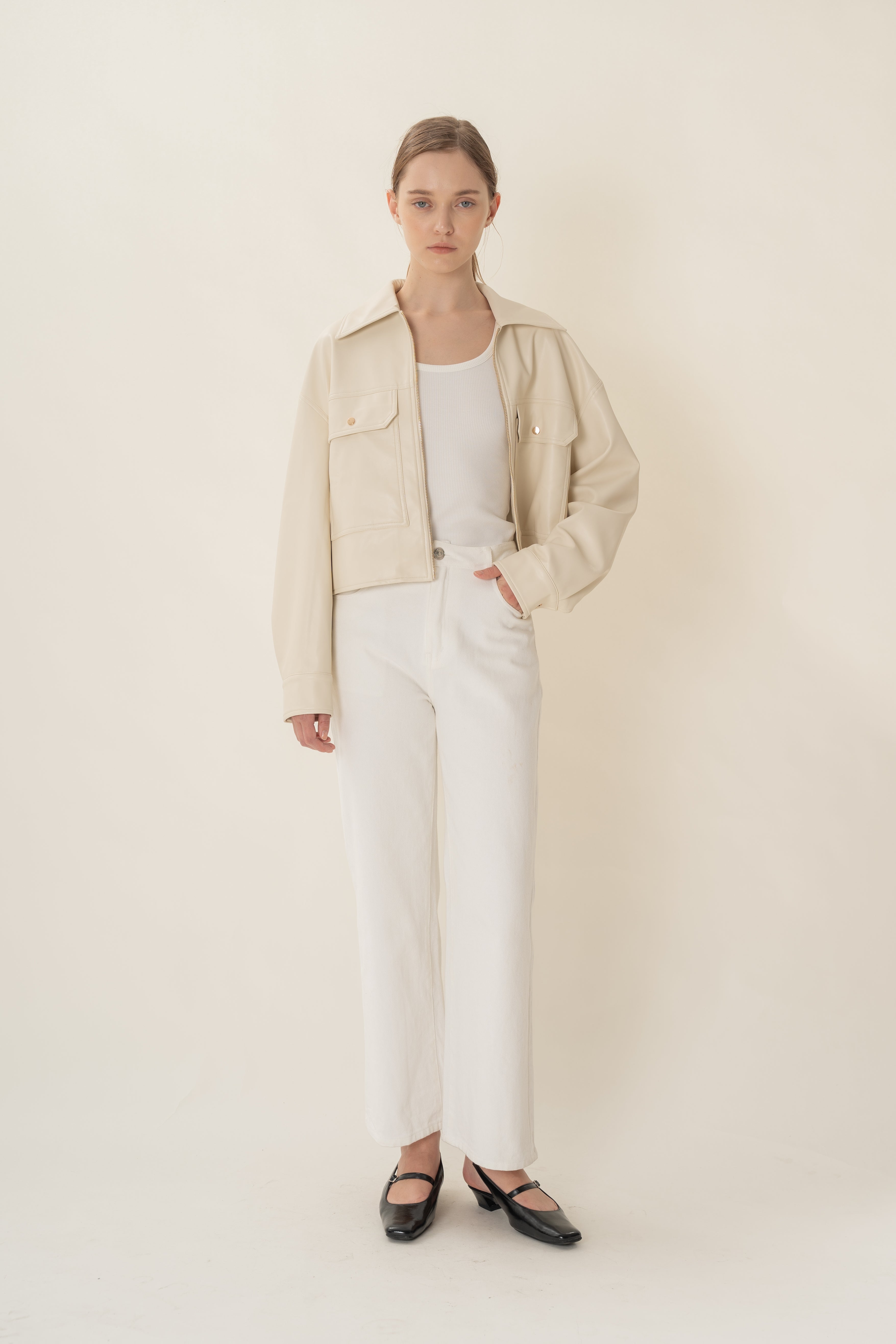 Faux Leather Jacket in Ivory
