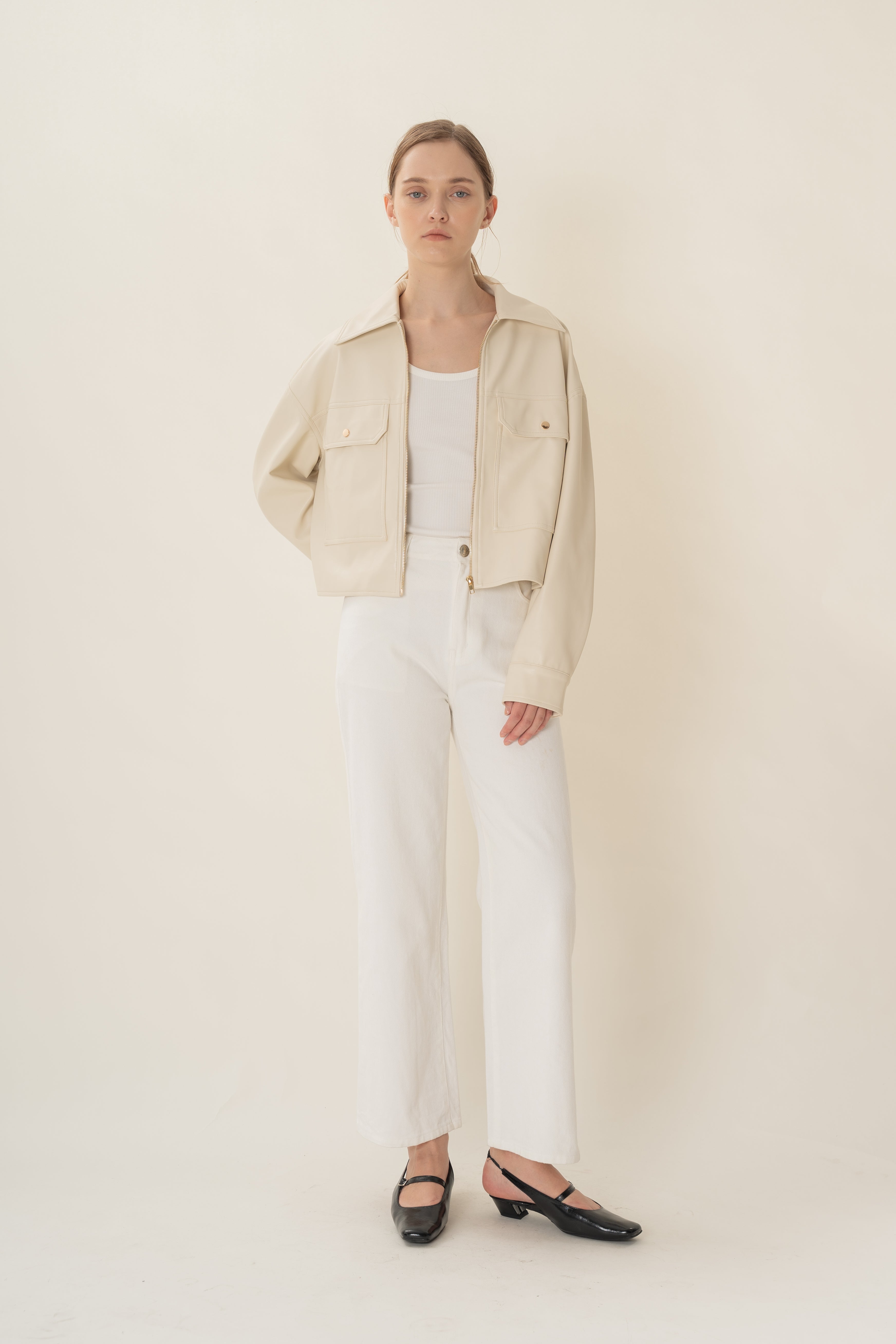 Faux Leather Jacket in Ivory