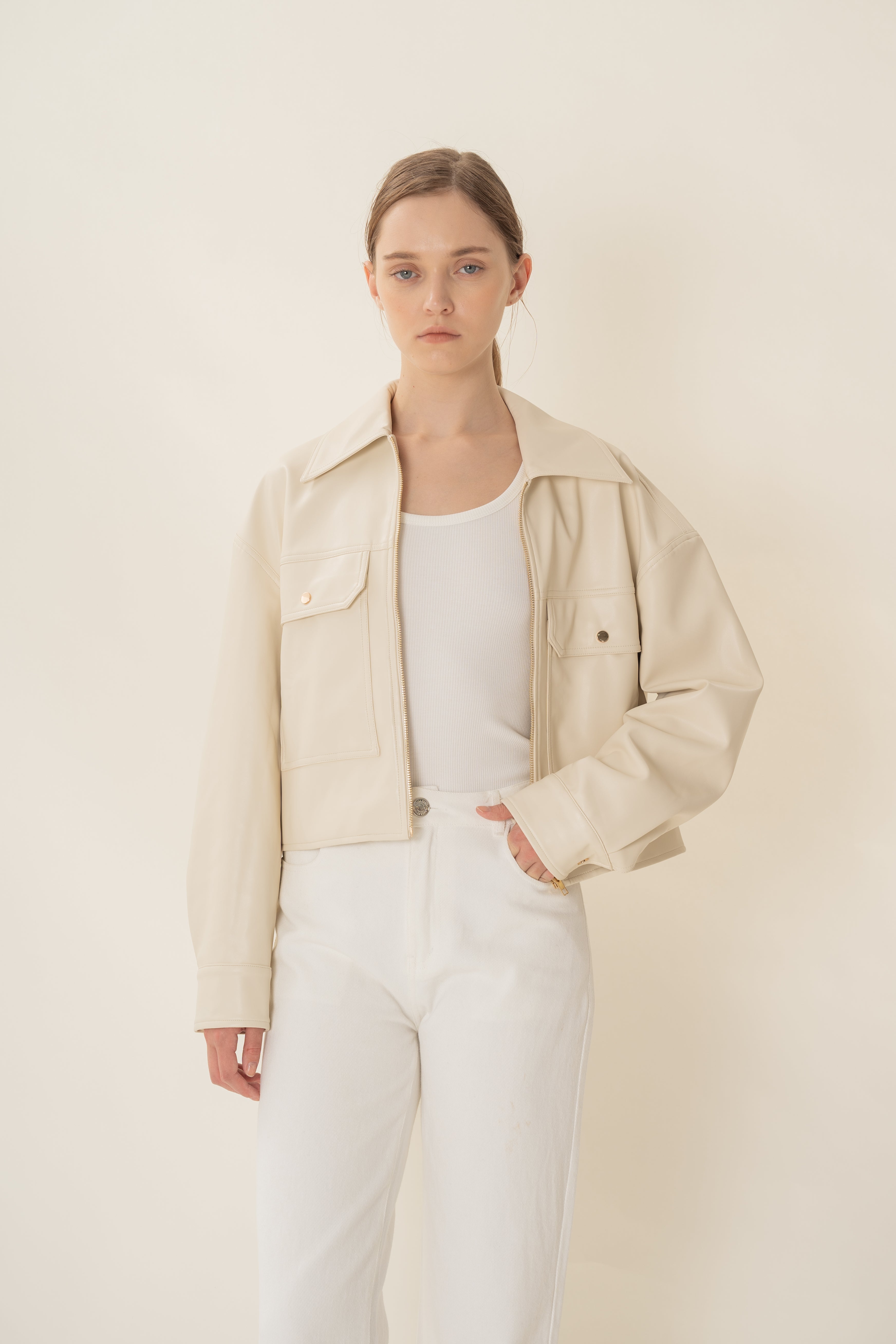 Faux Leather Jacket in Ivory