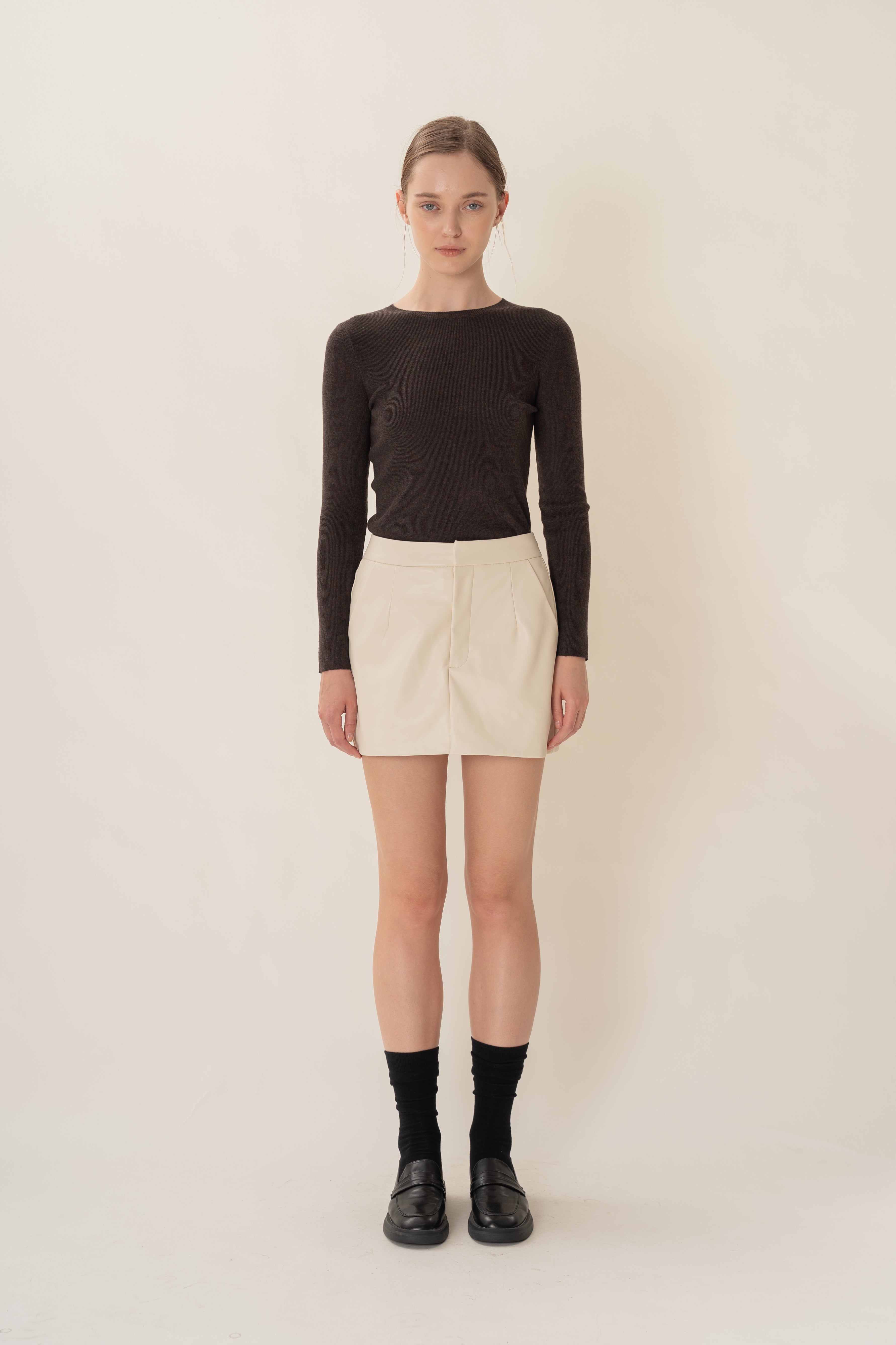Faux Leather Skort in Ivory