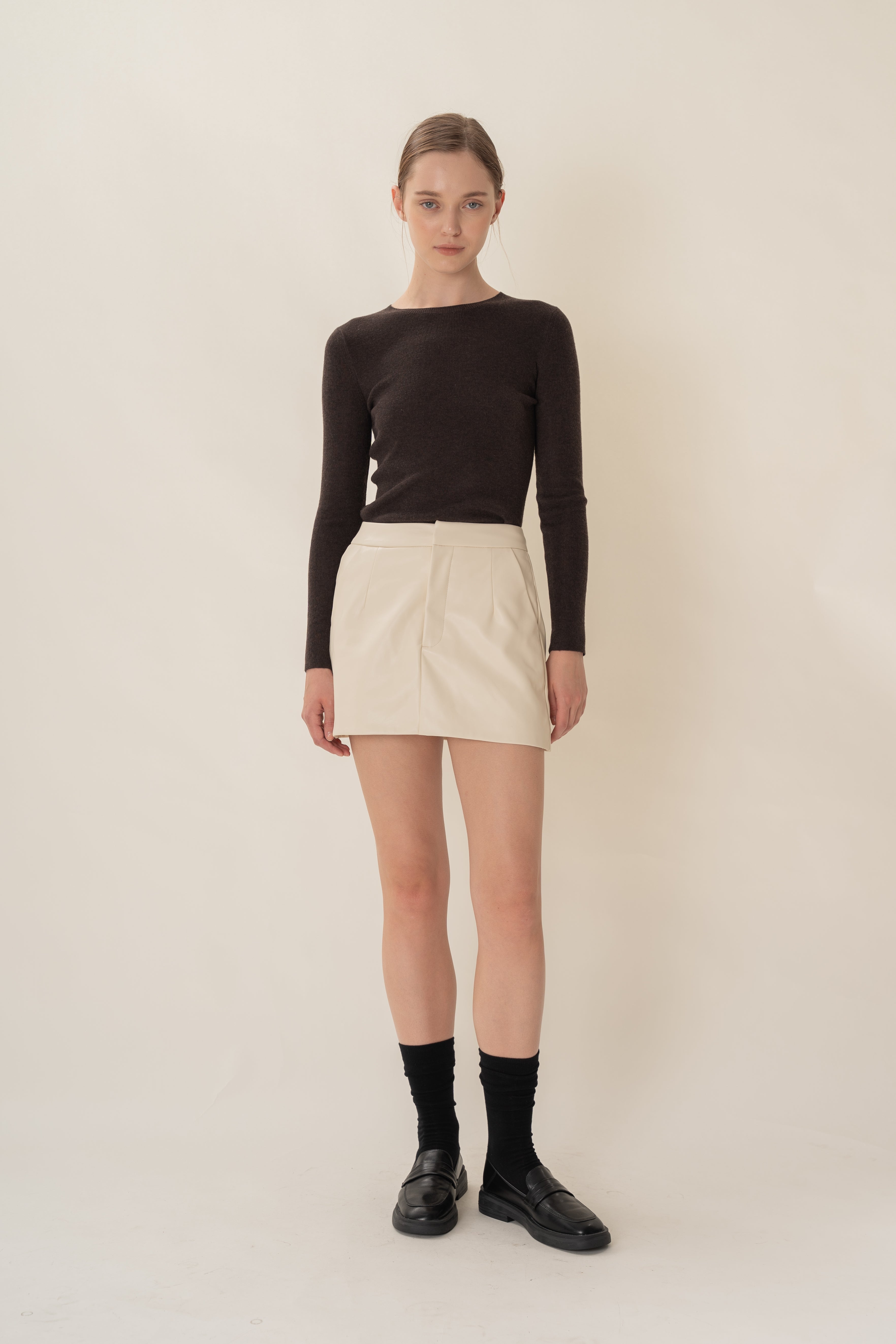 Faux Leather Skort in Ivory