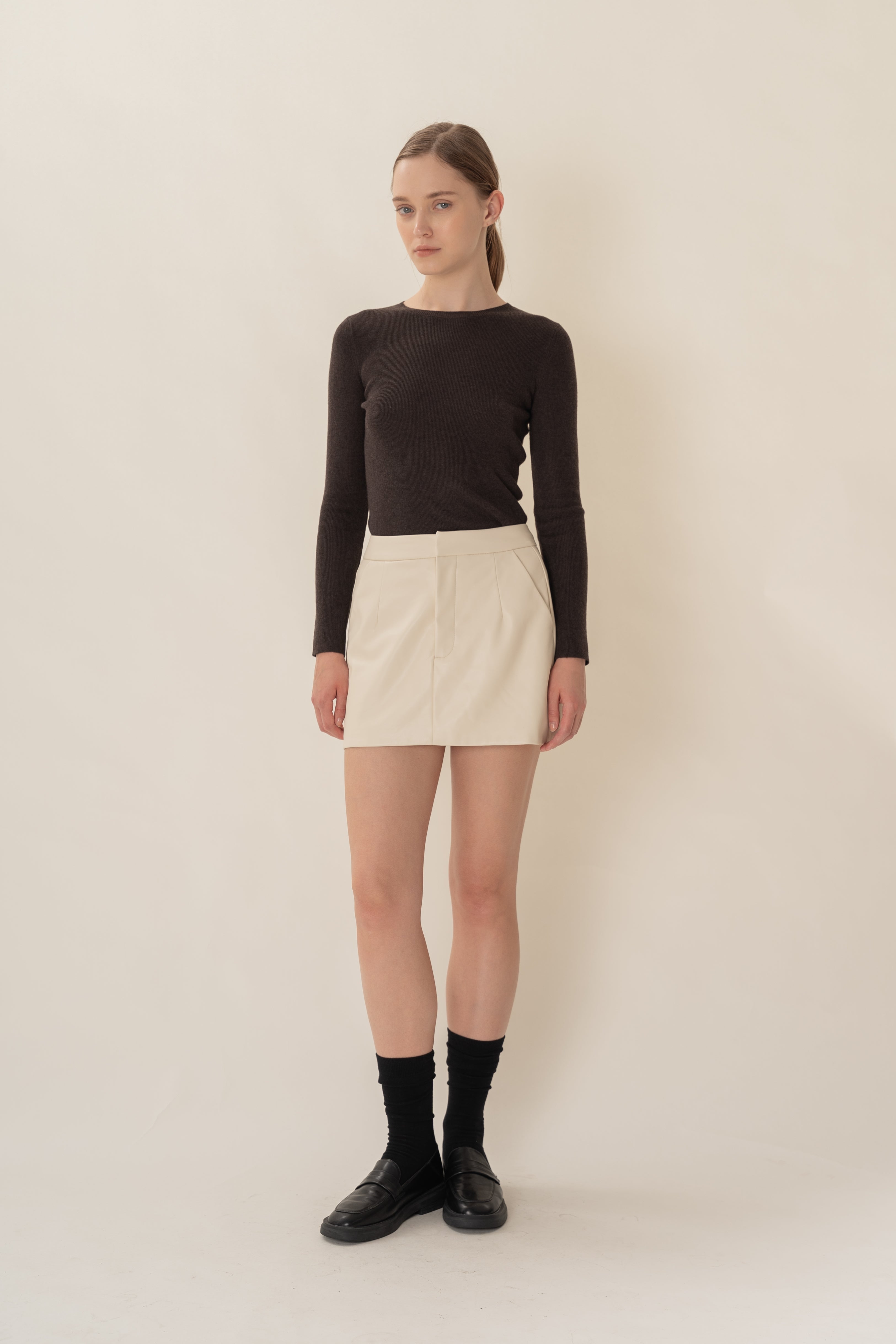 Faux Leather Skort in Ivory