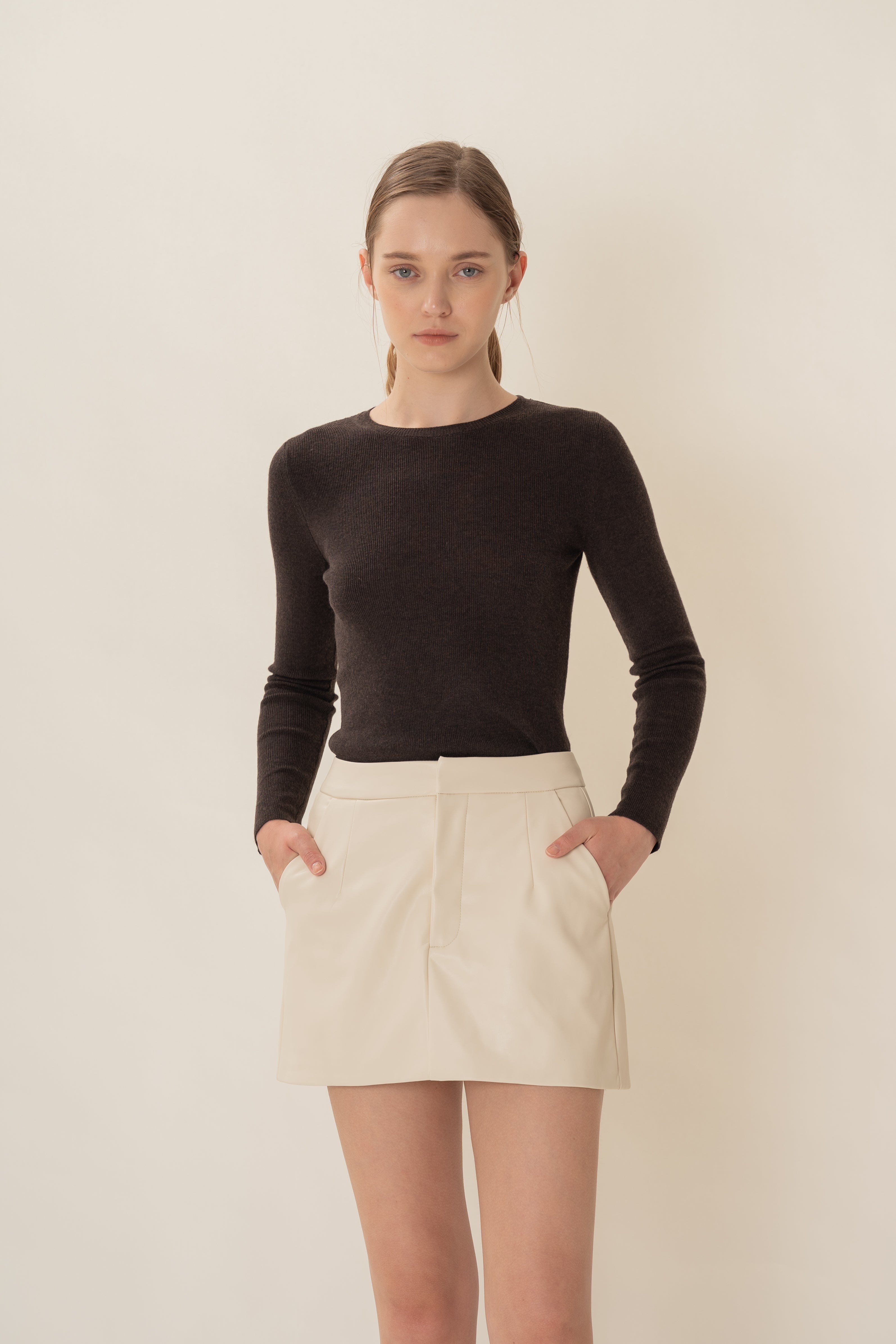 Faux Leather Skort in Ivory