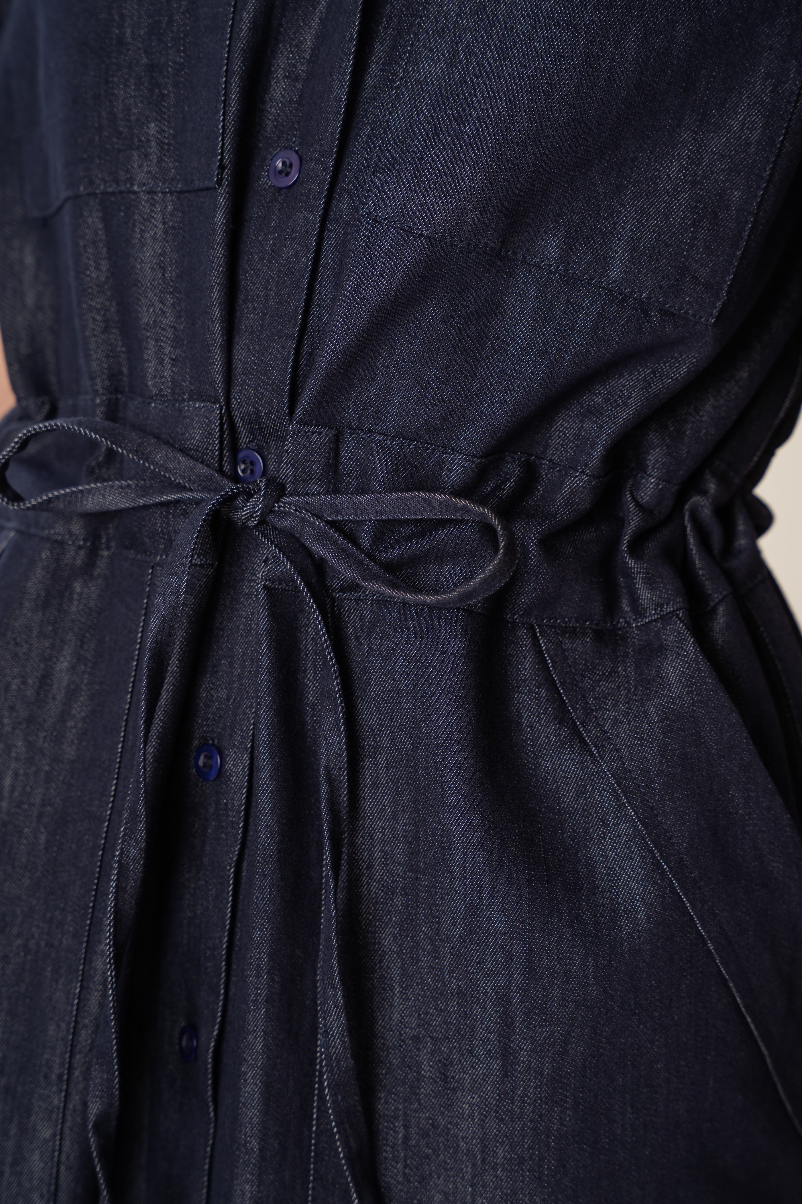 Denim Belted Midi Shirt Dress in Dark Wash