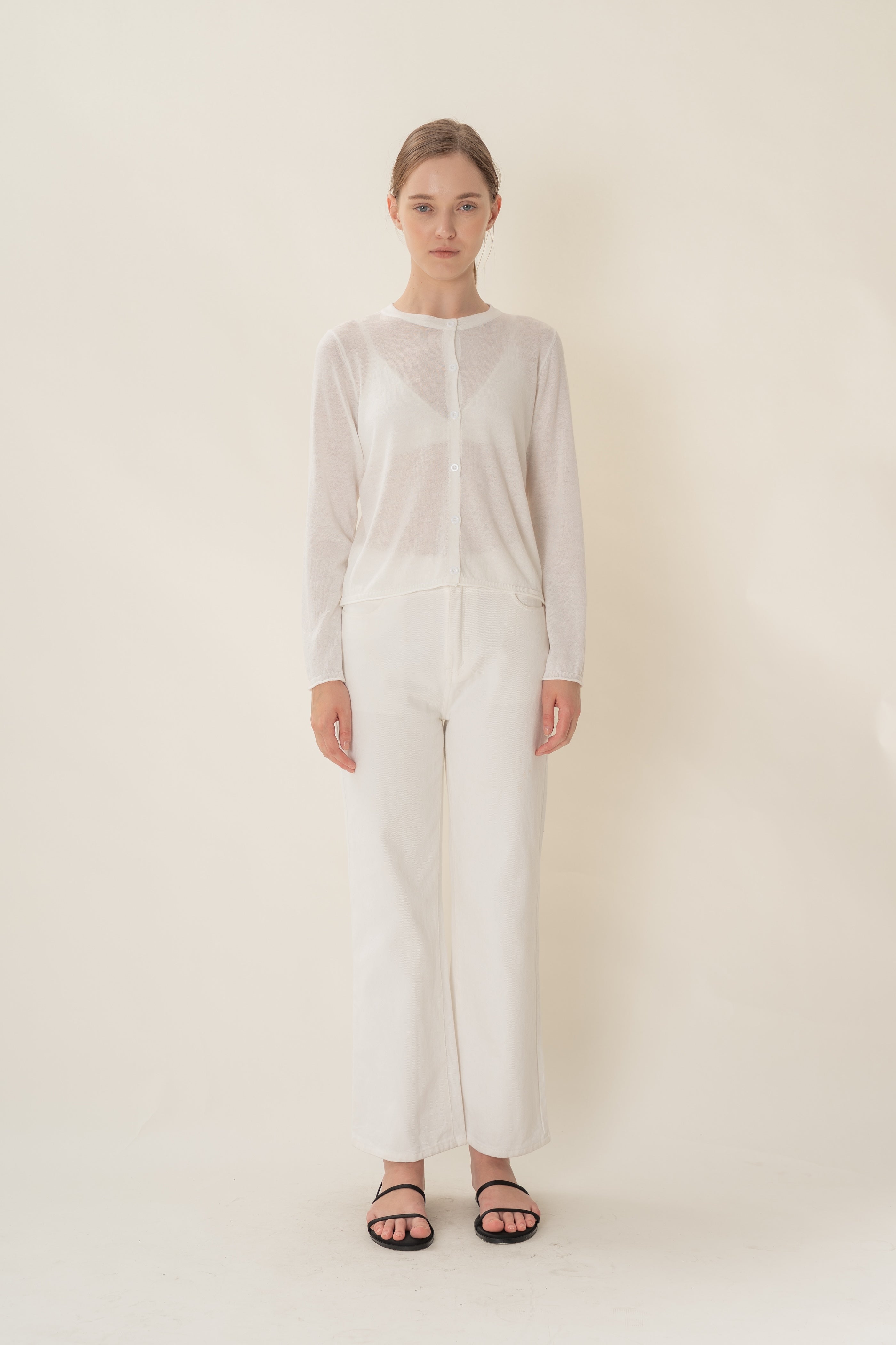 Soft Fold Fine Knit Cardigan in White