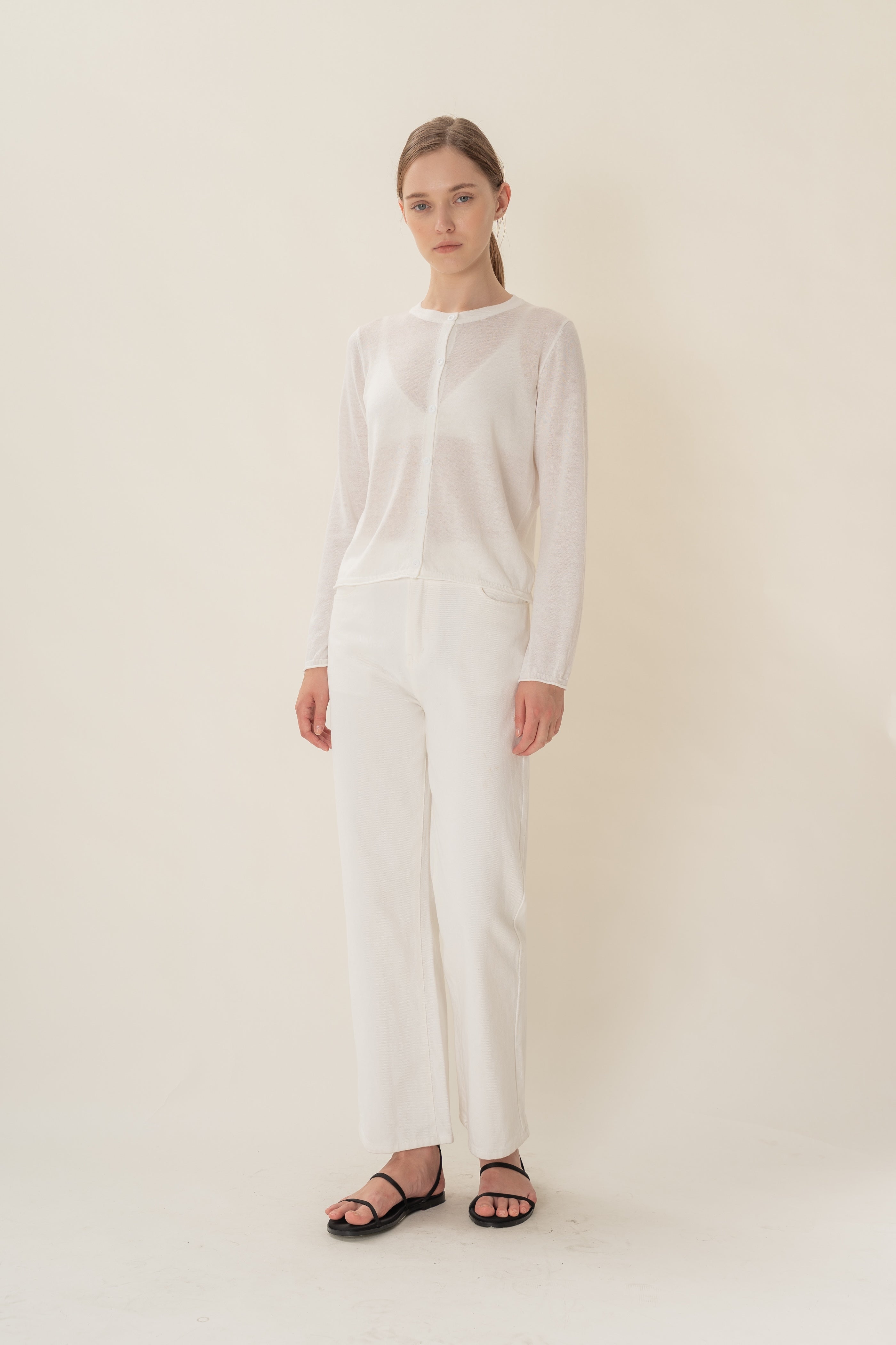 Soft Fold Fine Knit Cardigan in White
