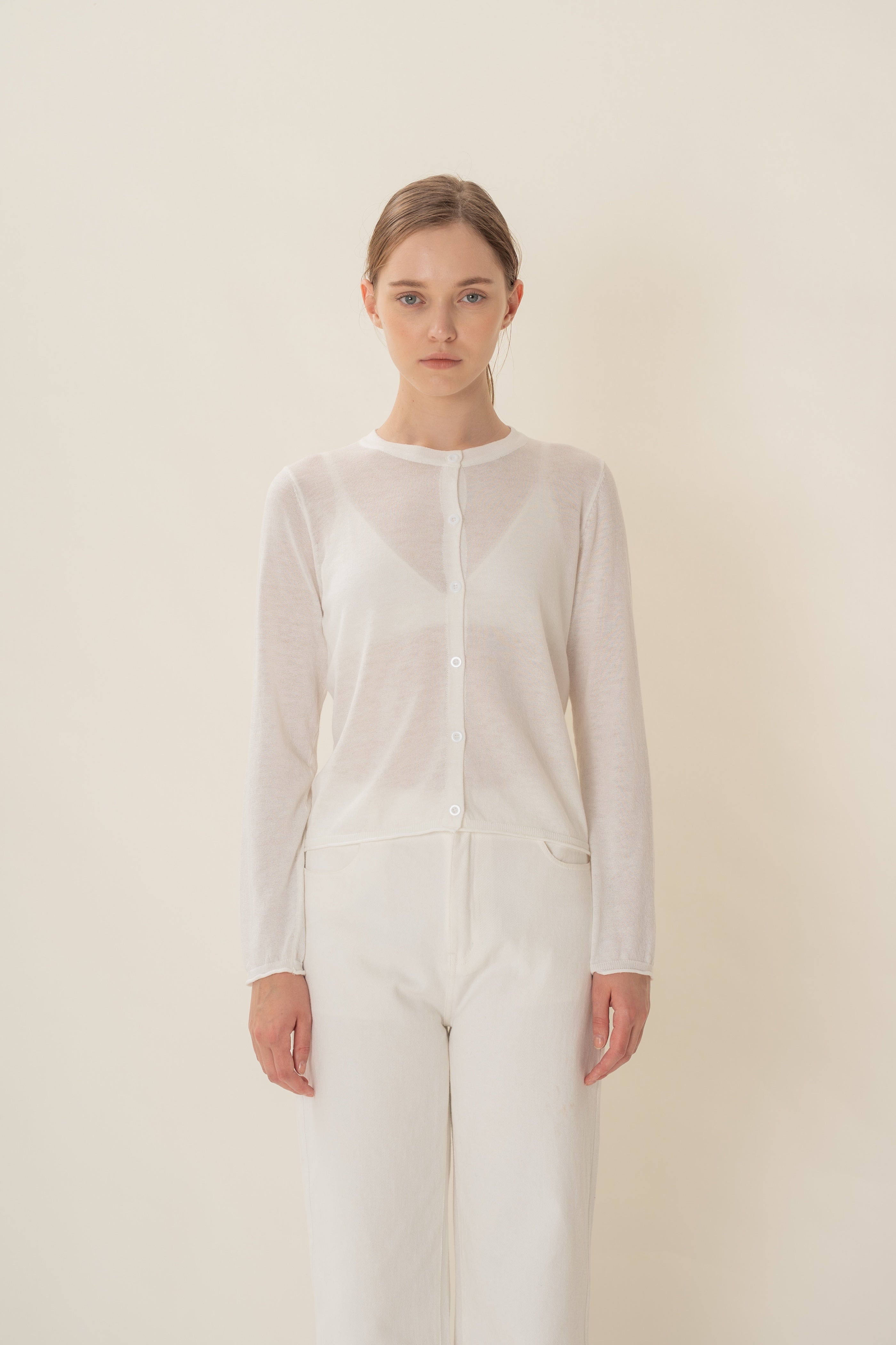 Soft Fold Fine Knit Cardigan in White