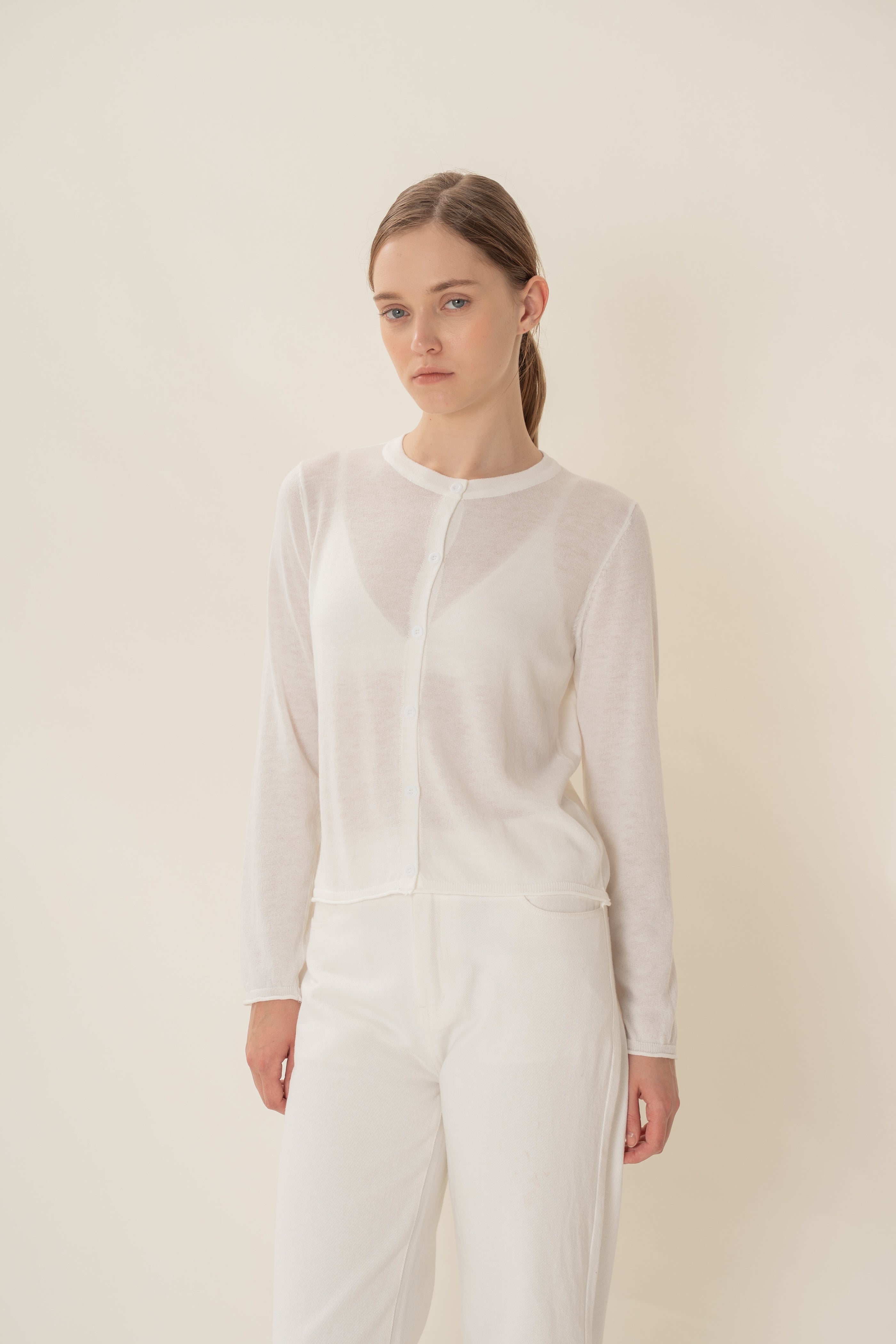 Soft Fold Fine Knit Cardigan in White