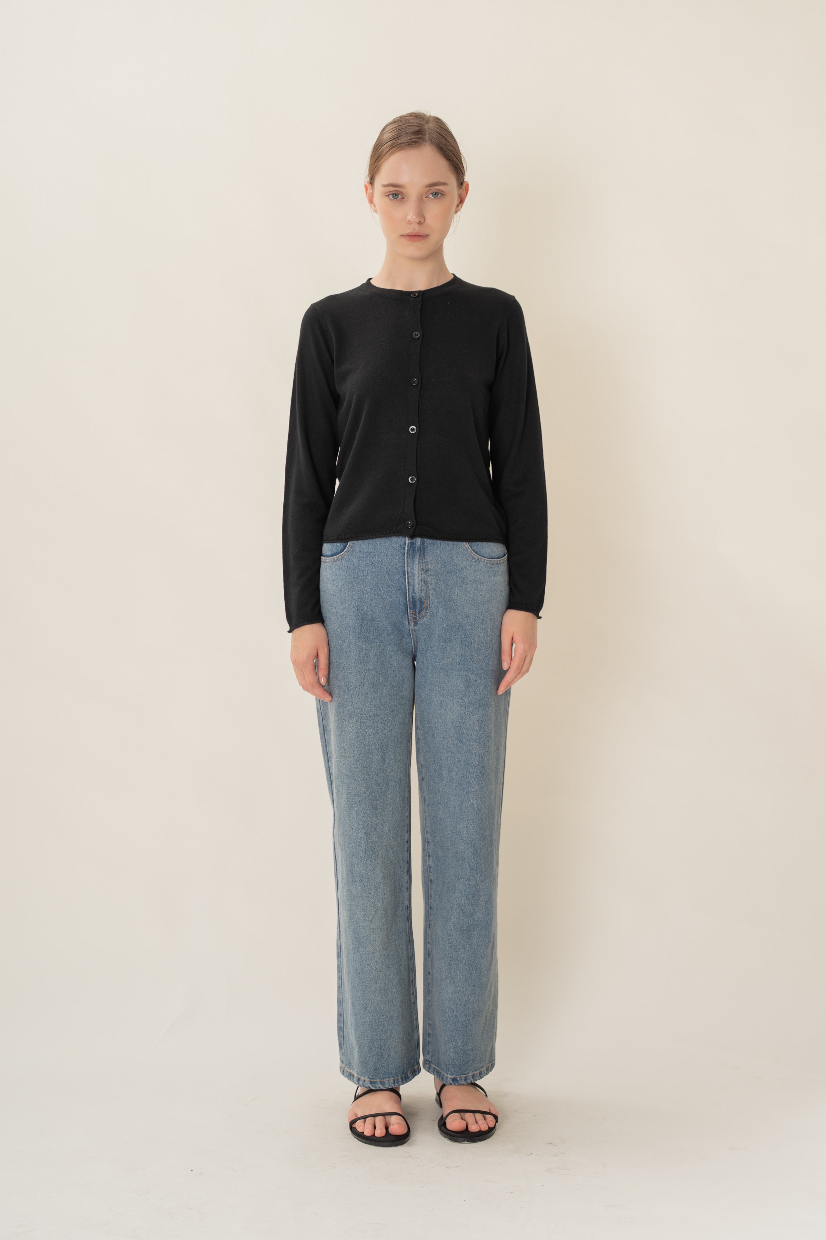 Soft Fold Fine Knit Cardigan in Black