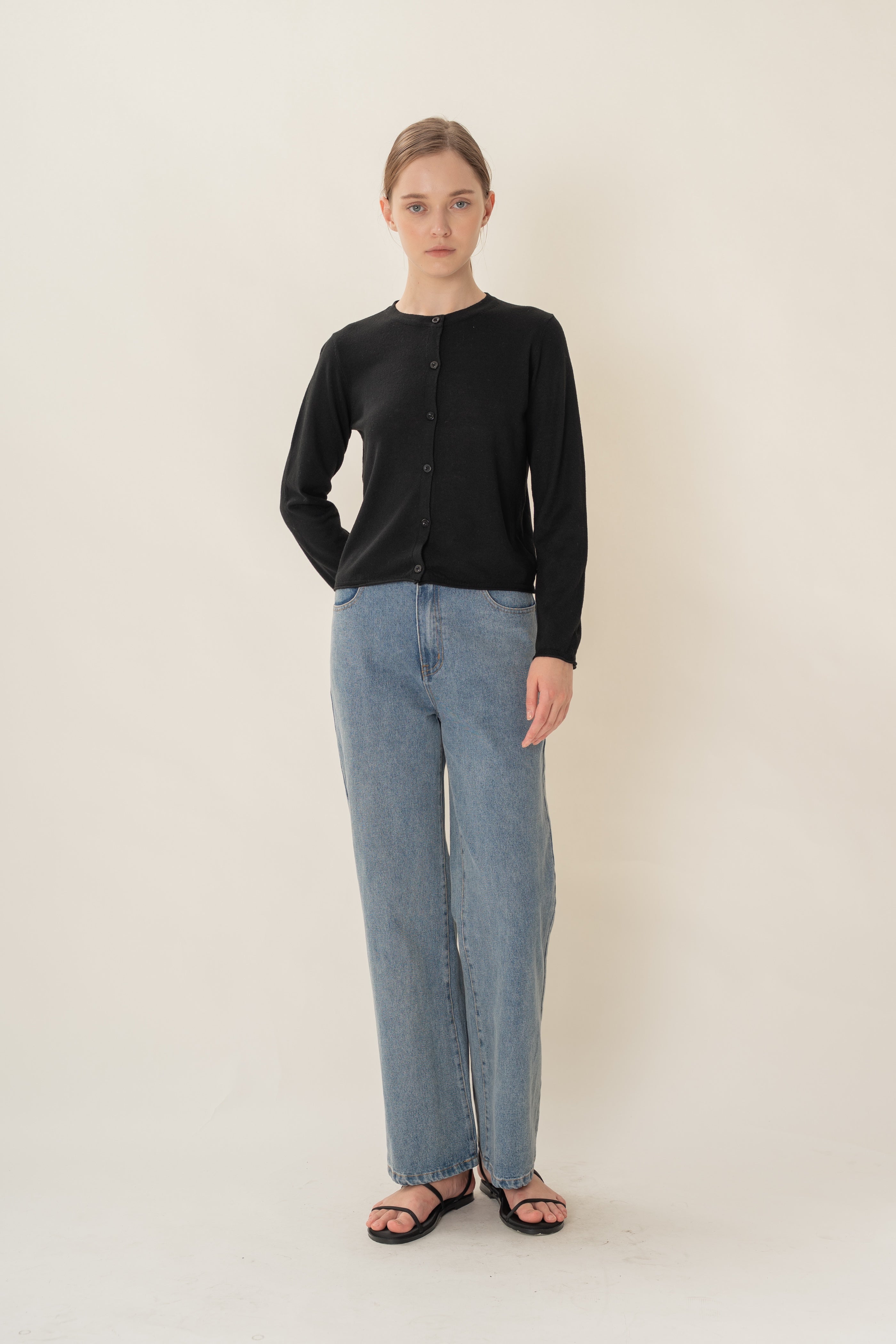 Soft Fold Fine Knit Cardigan in Black