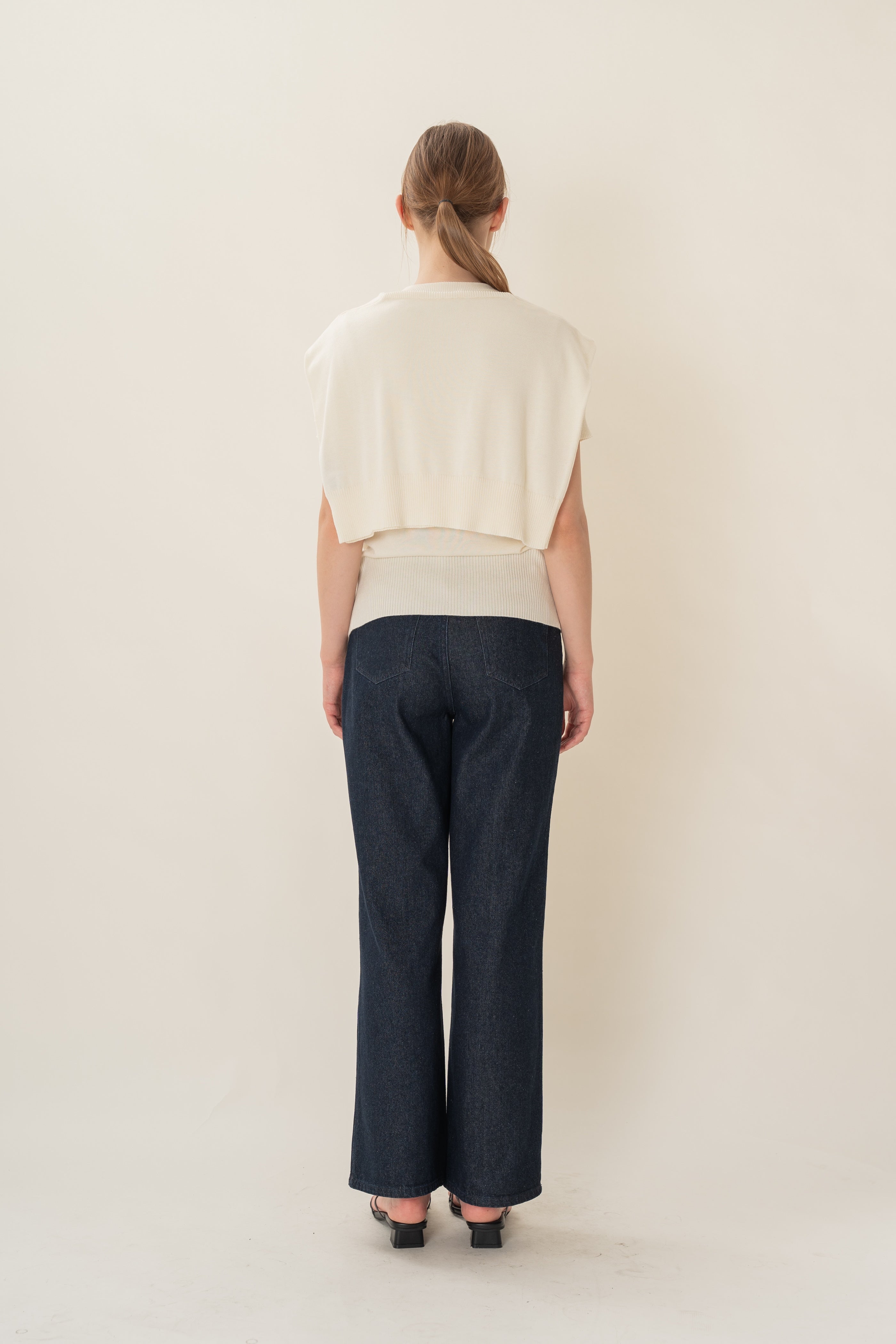 Two-Piece Knitted Short Sleeve Sweater in Ivory