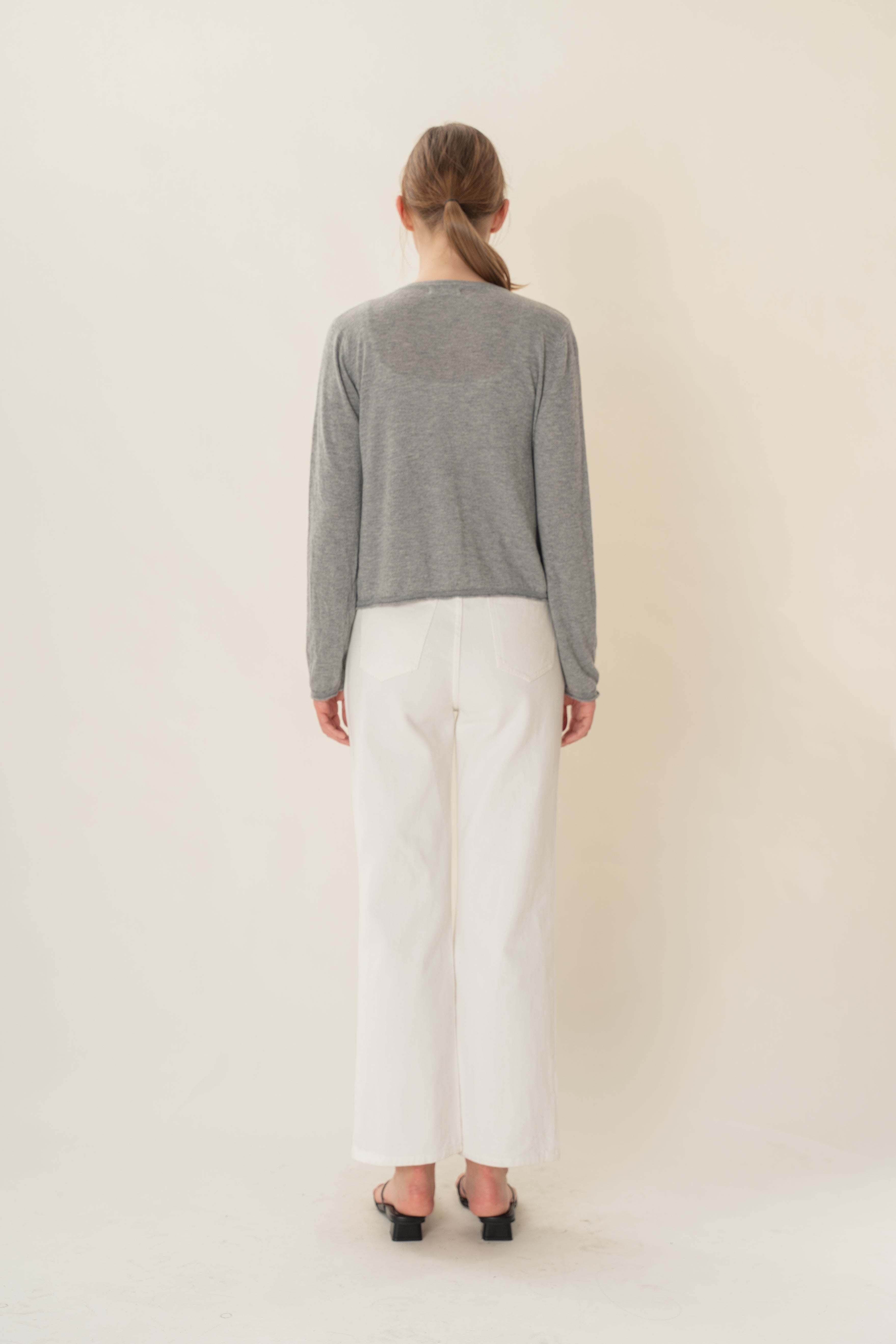 Soft Fold Fine Knit Cardigan in Heather Grey
