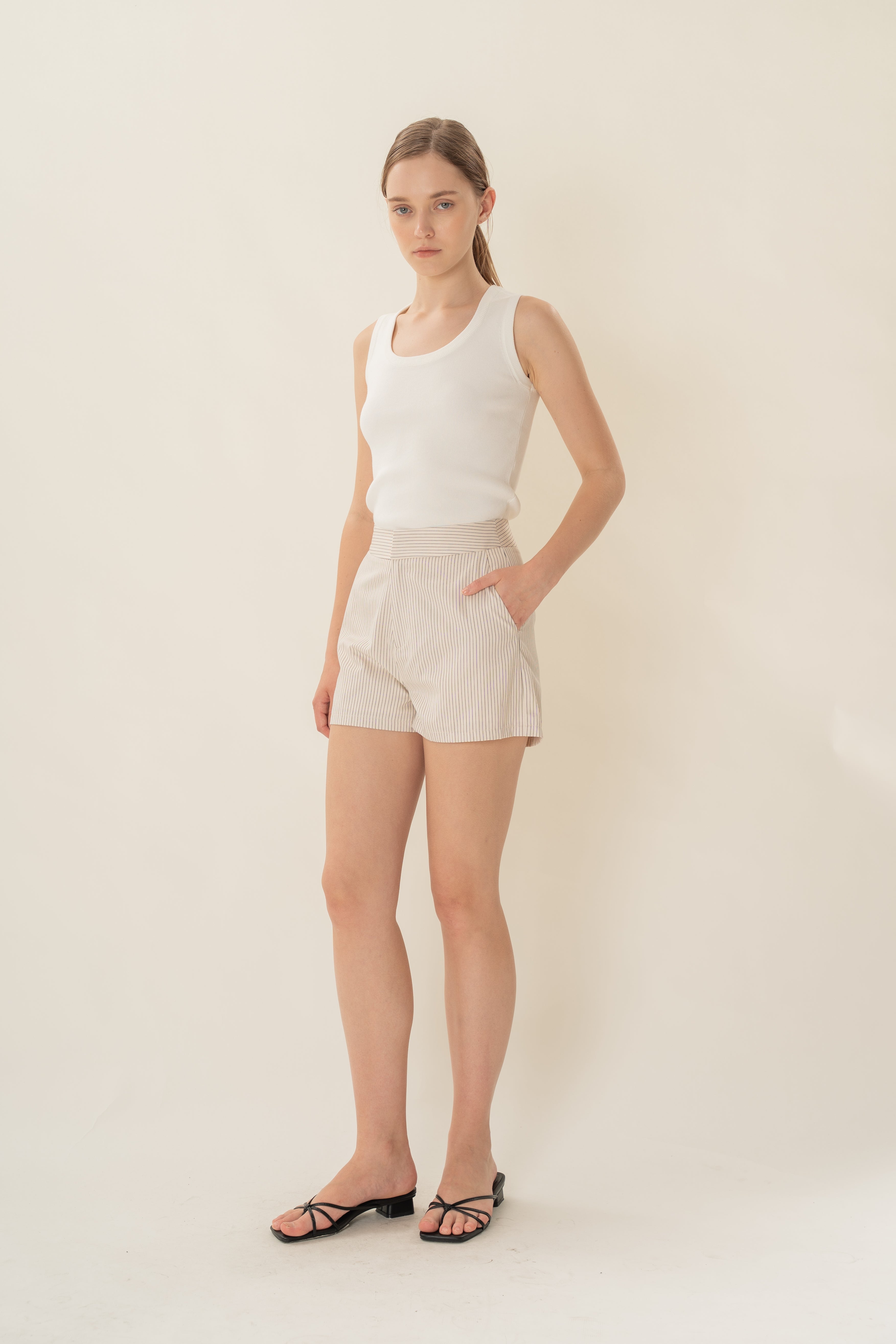 Round Neck Knitted Tank in White