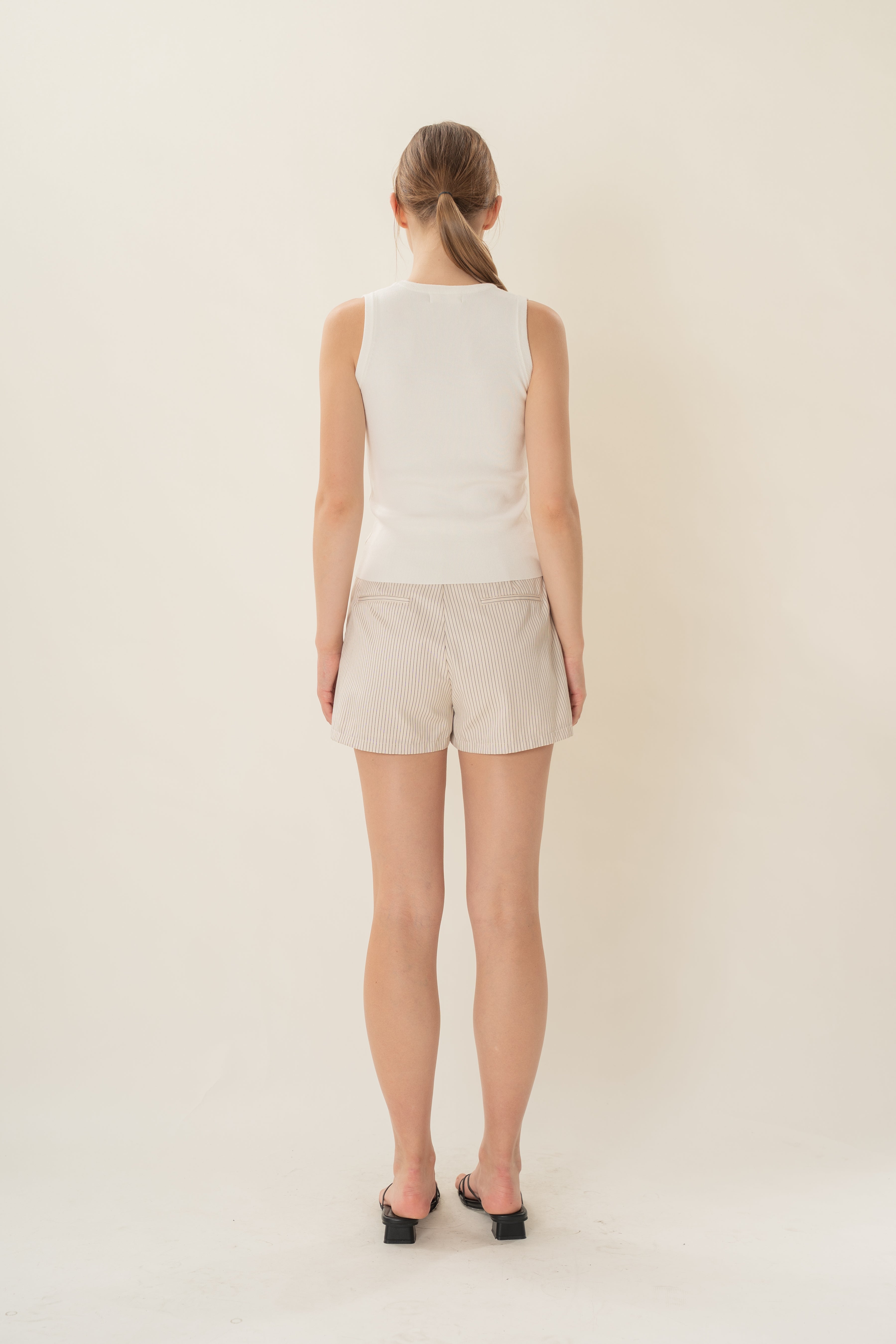Round Neck Knitted Tank in White
