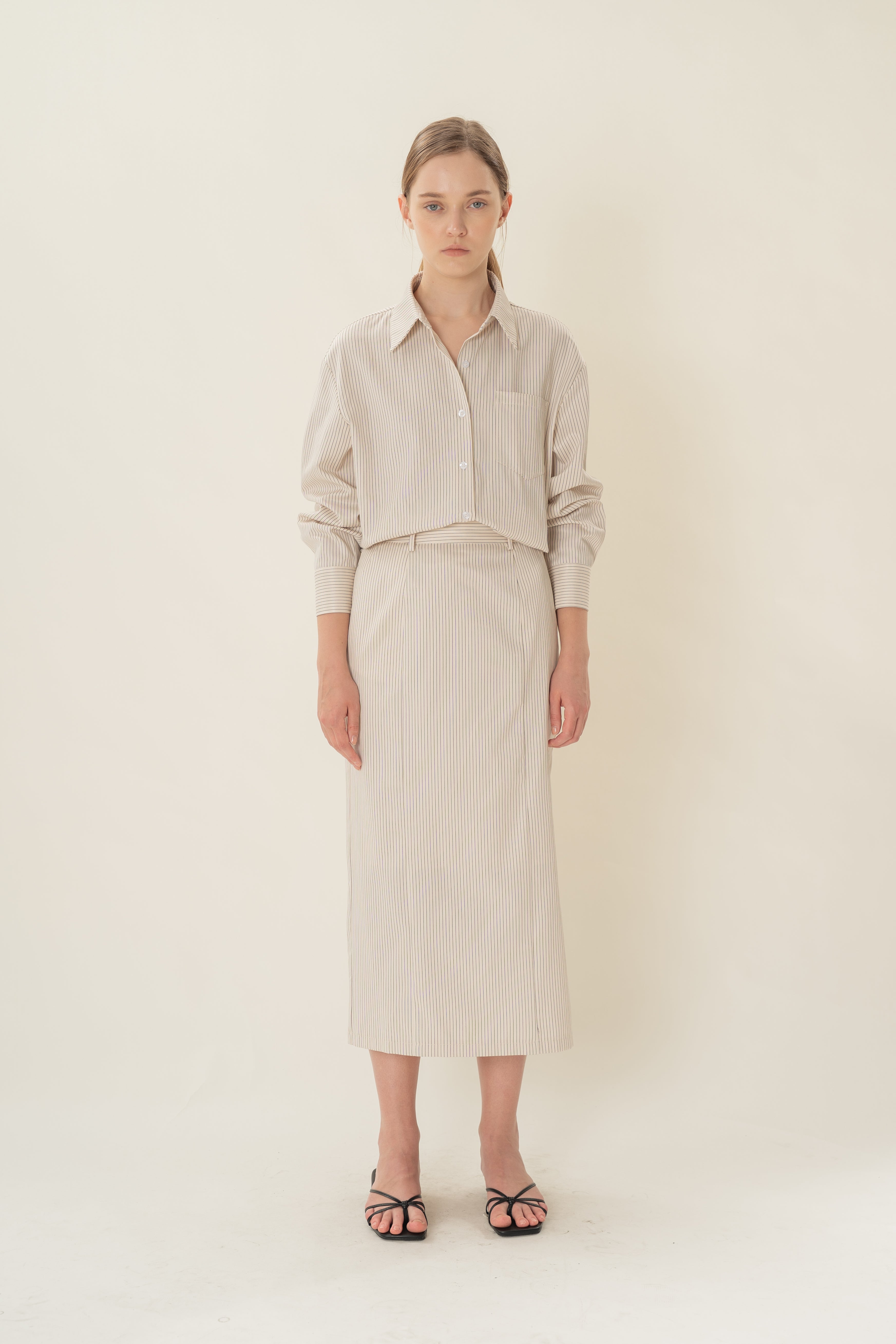 Long-Sleeved Shirt in Natural Stripes