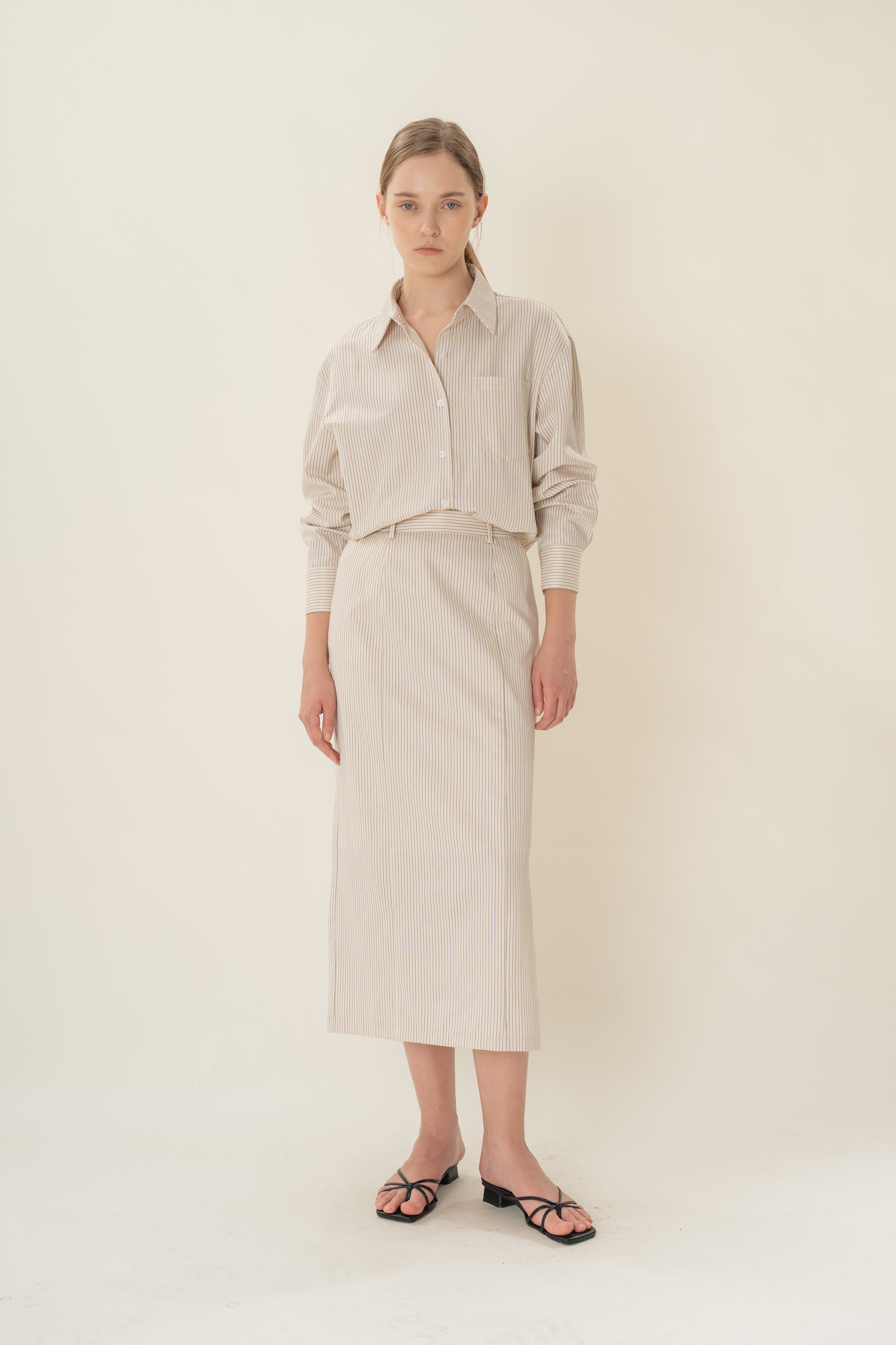 Long-Sleeved Shirt in Natural Stripes