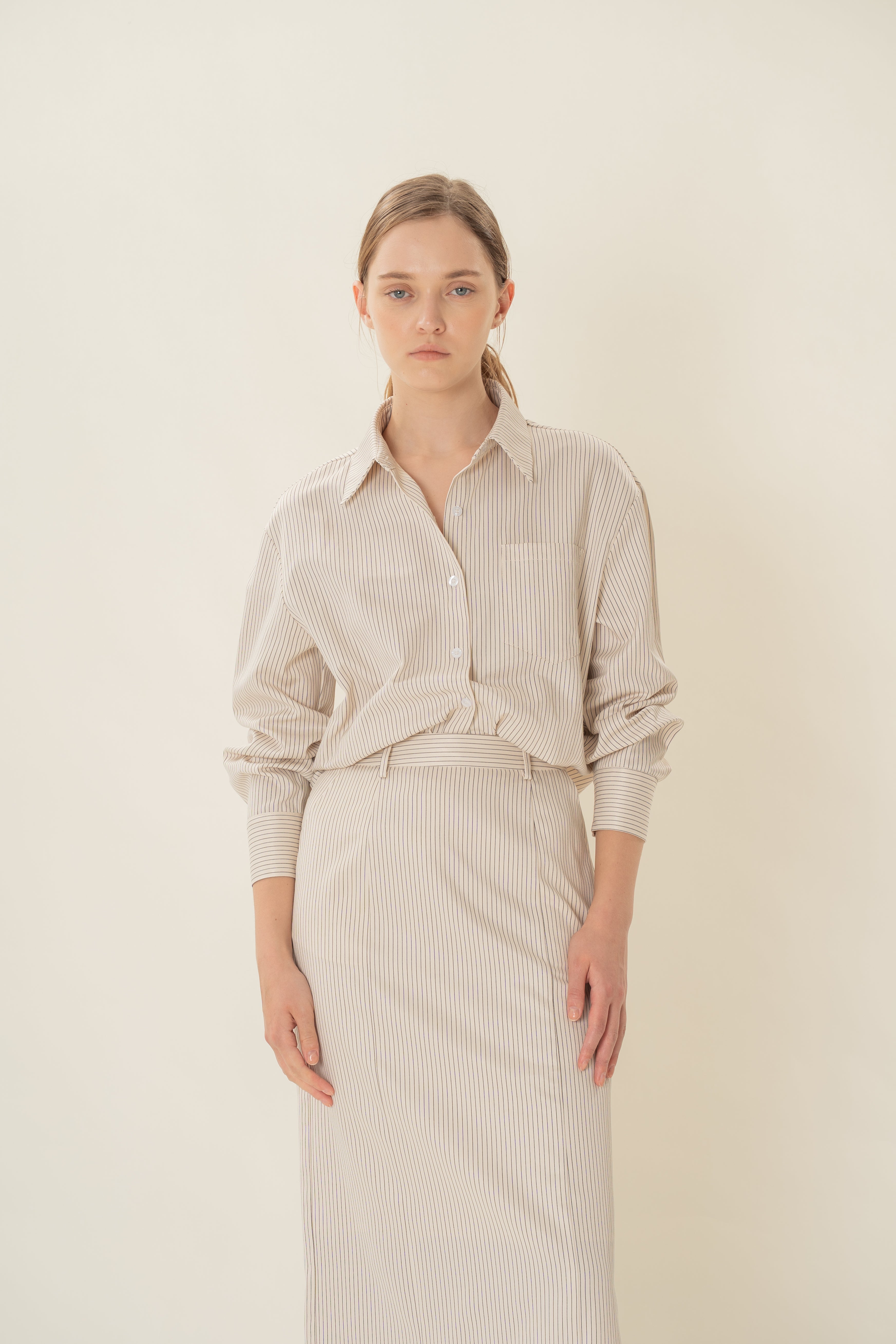 Long-Sleeved Shirt in Natural Stripes