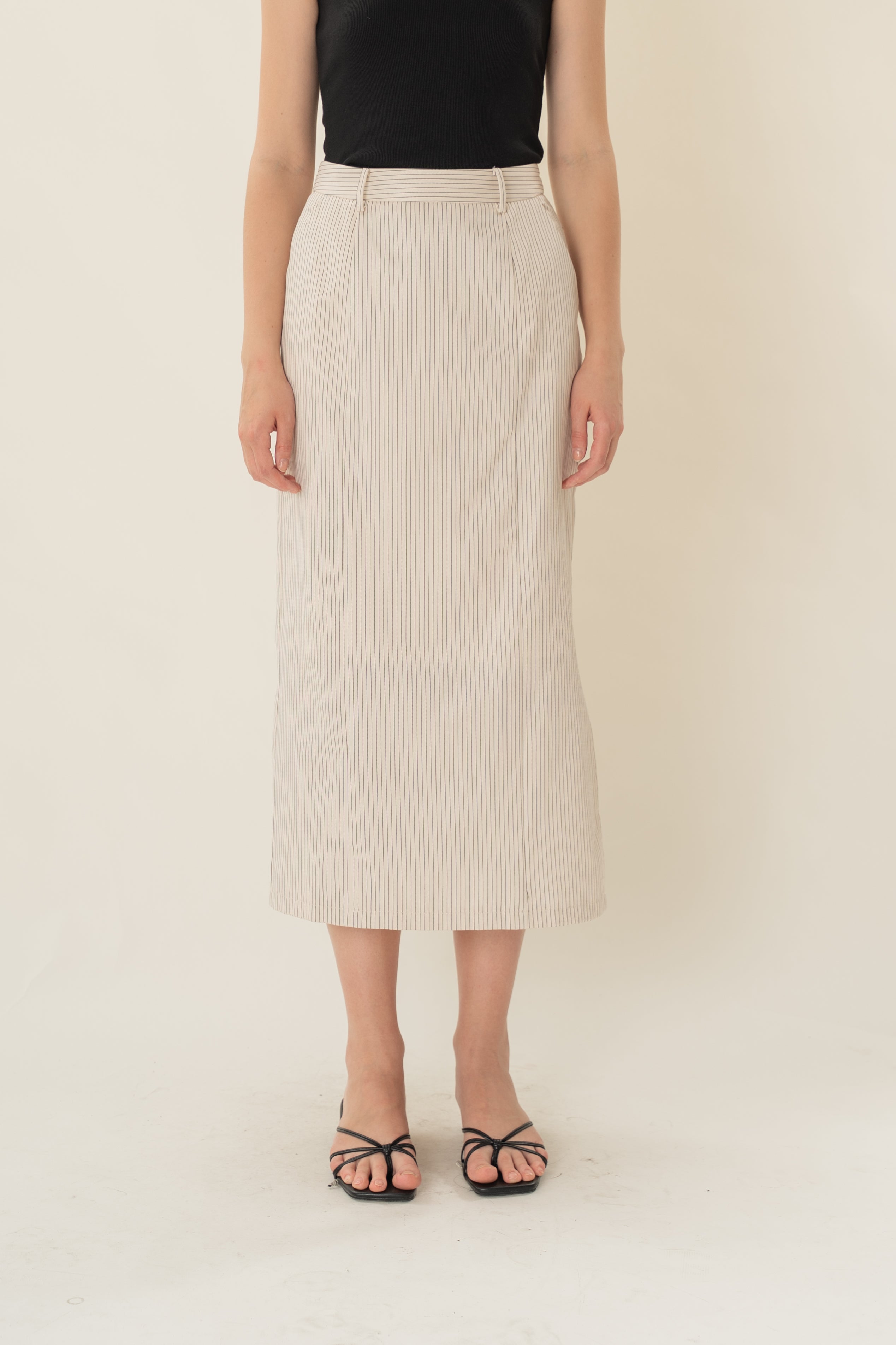 Straight Midi Skirt in Natural Stripes