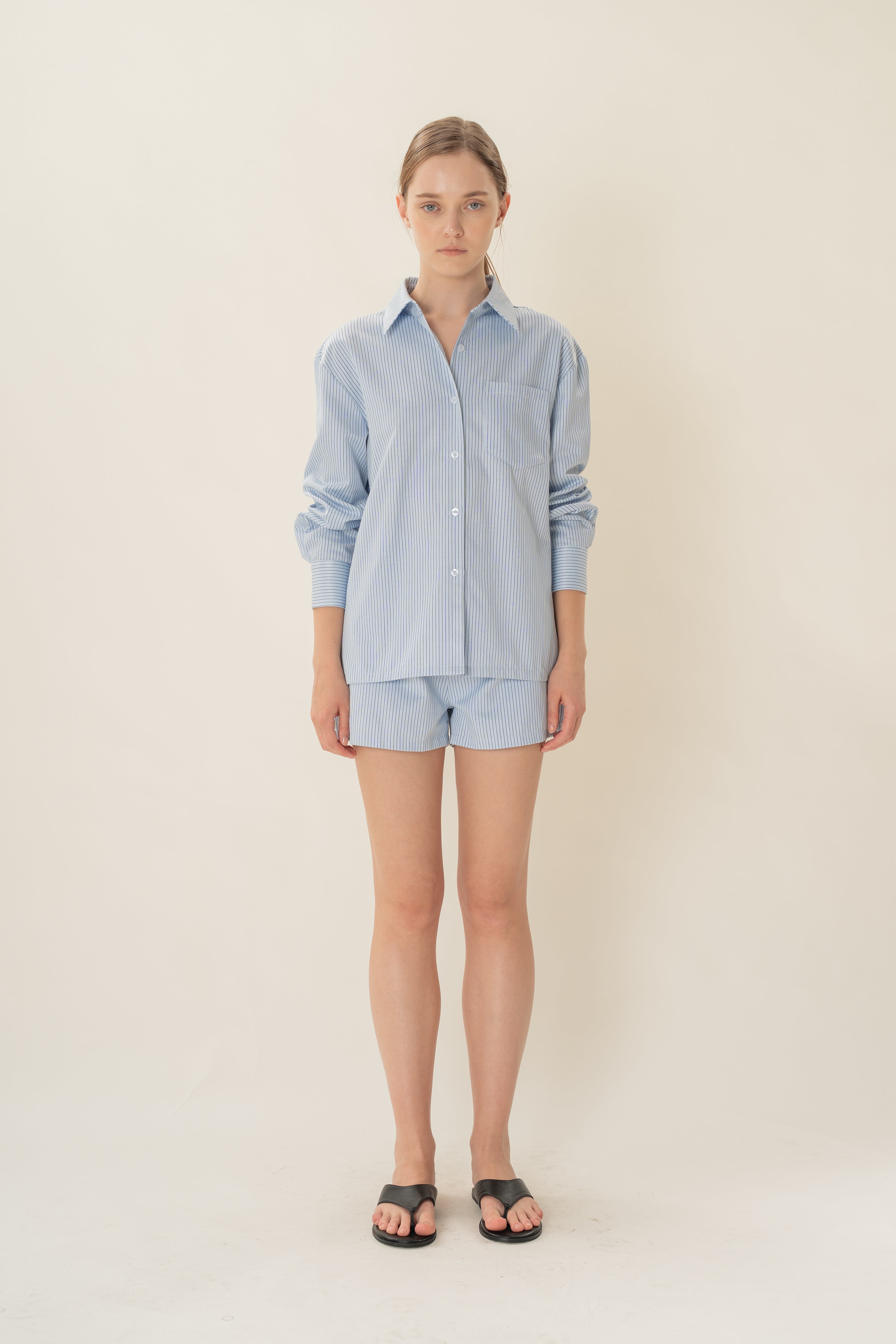 Long-Sleeved Shirt in Light Blue Stripes