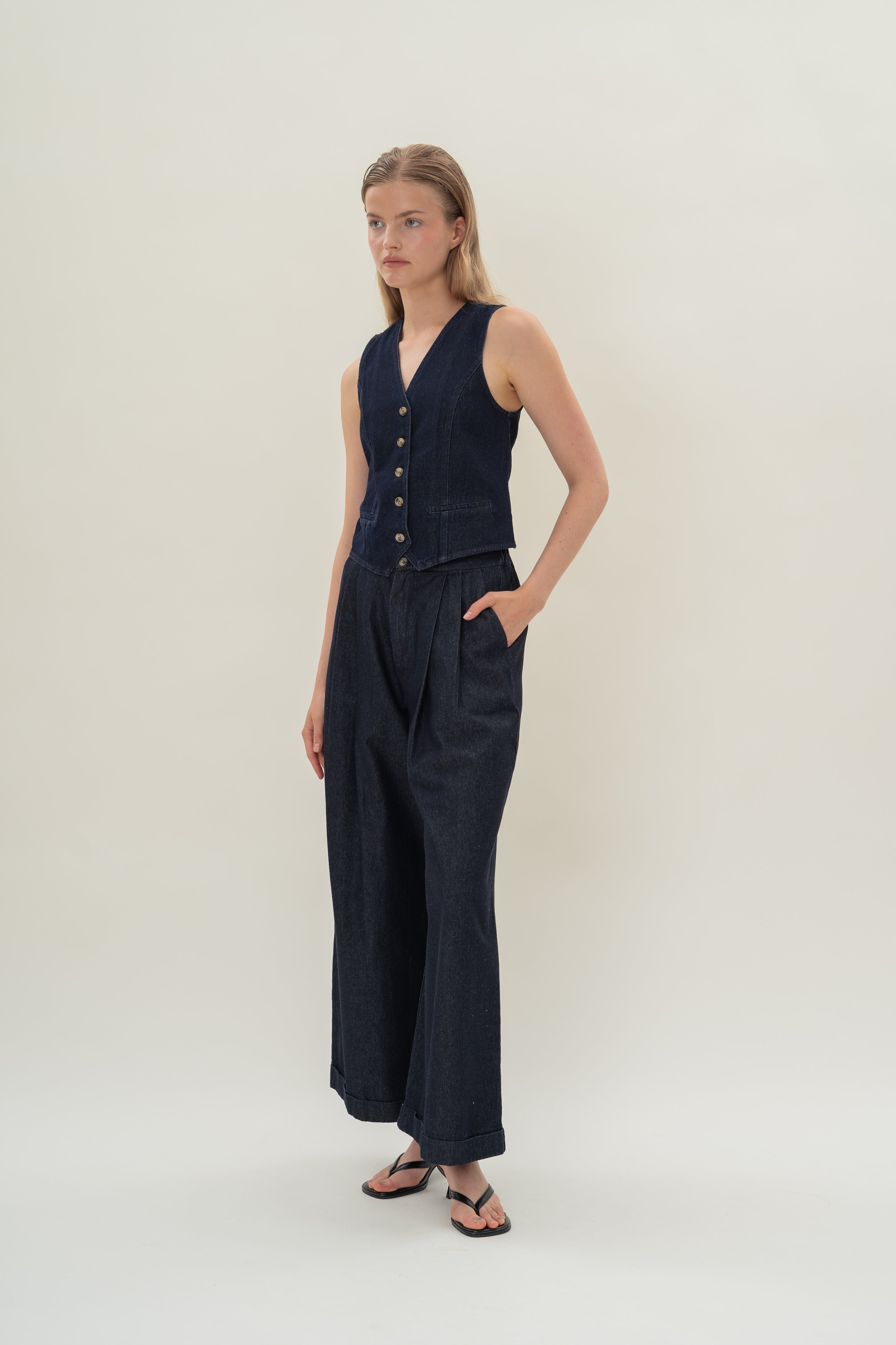 Denim Waistcoat in Dark Wash