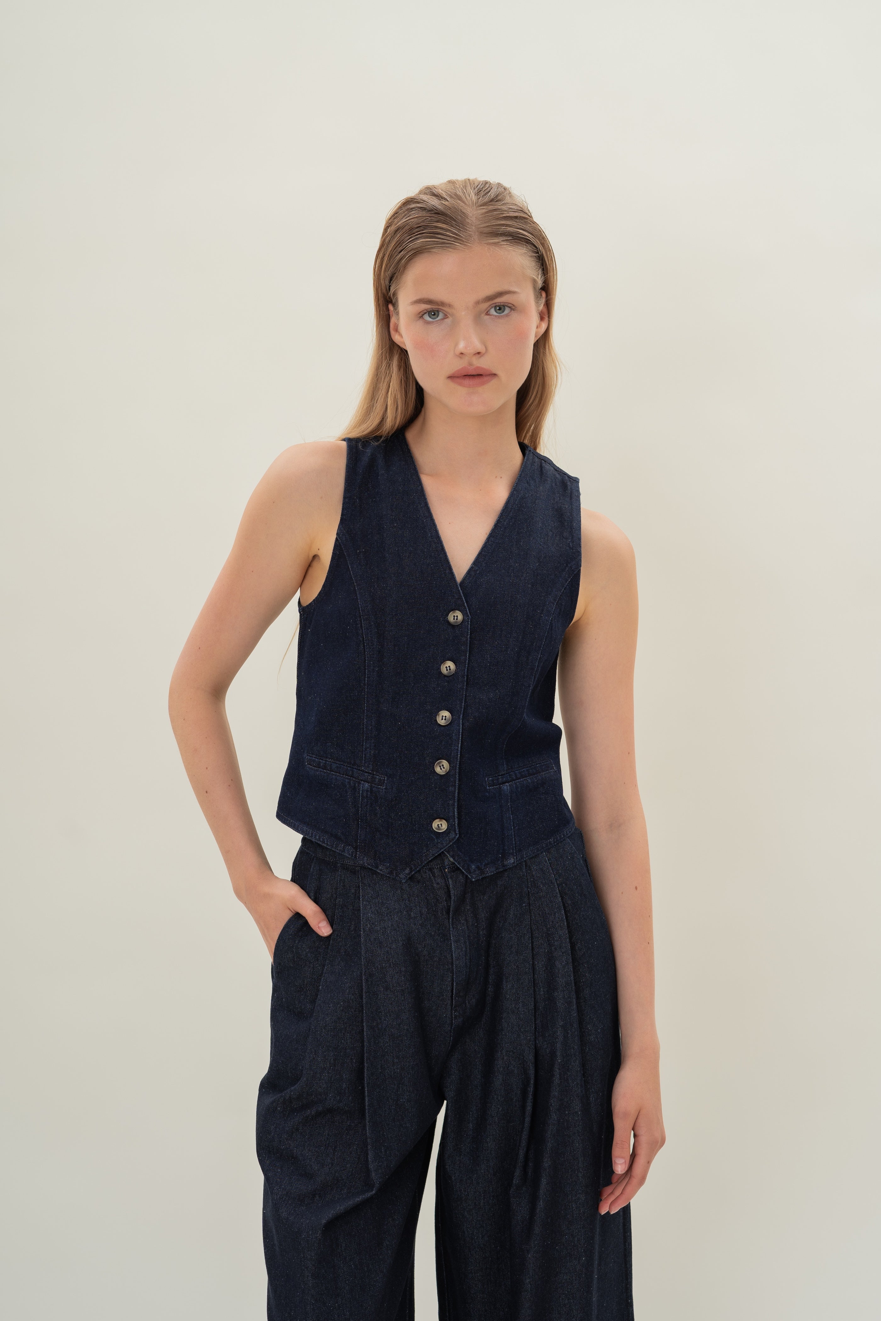 Denim Waistcoat in Dark Wash