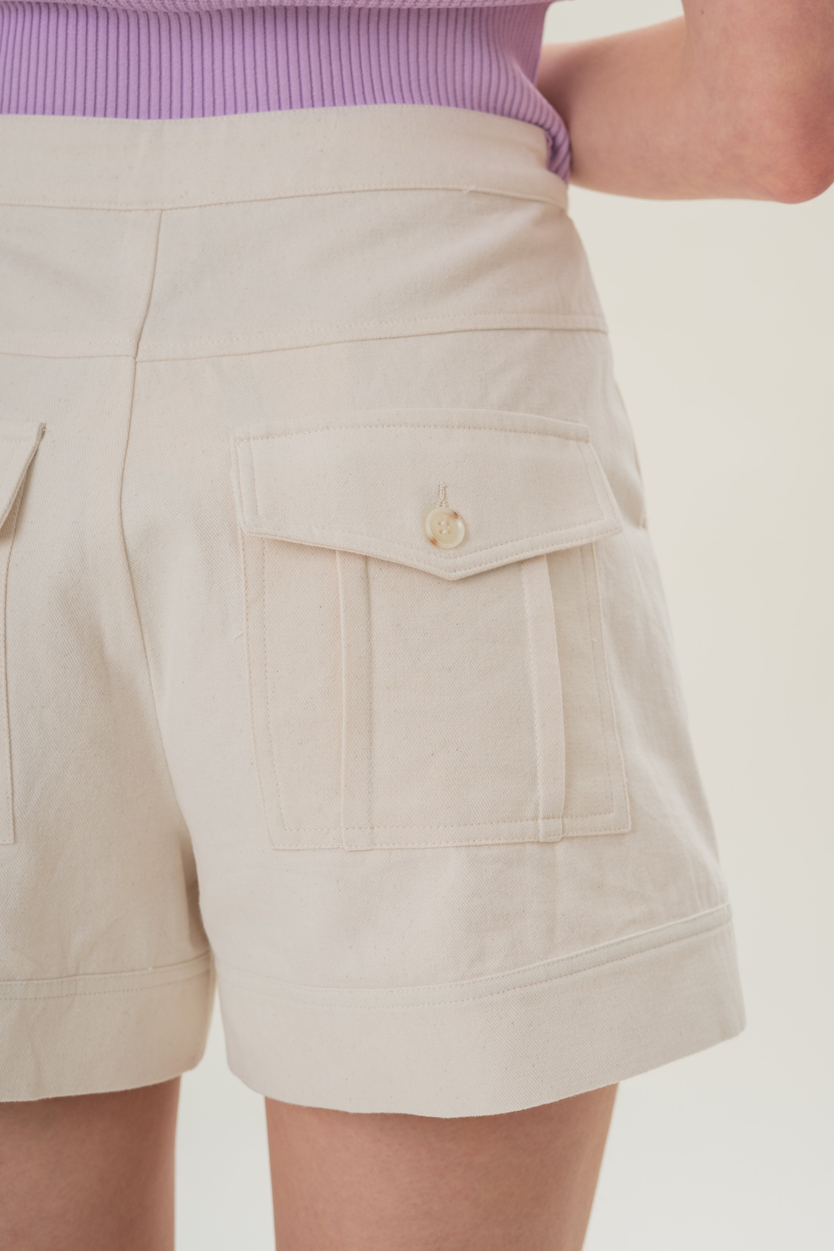 Denim Shorts with Seam Detailing in Natural