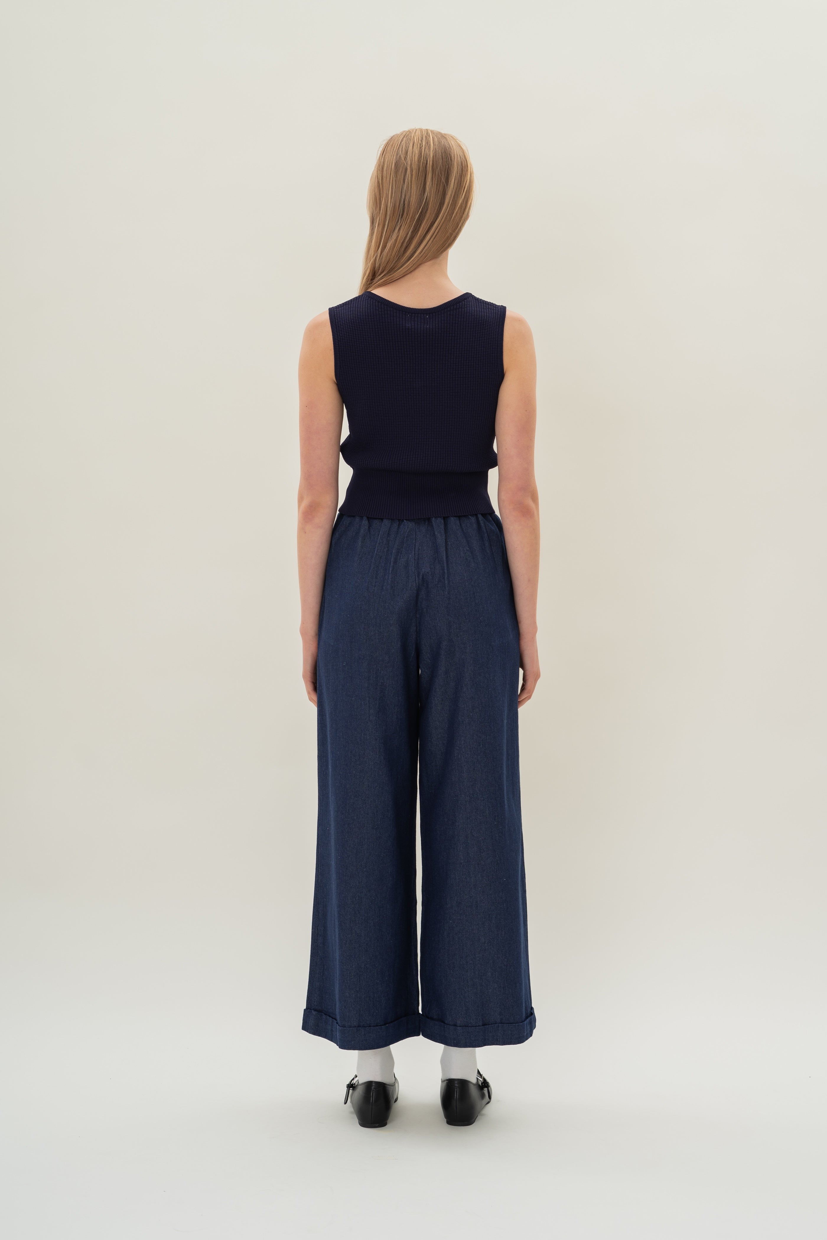 Waffle Knit Cropped Top in Midnight