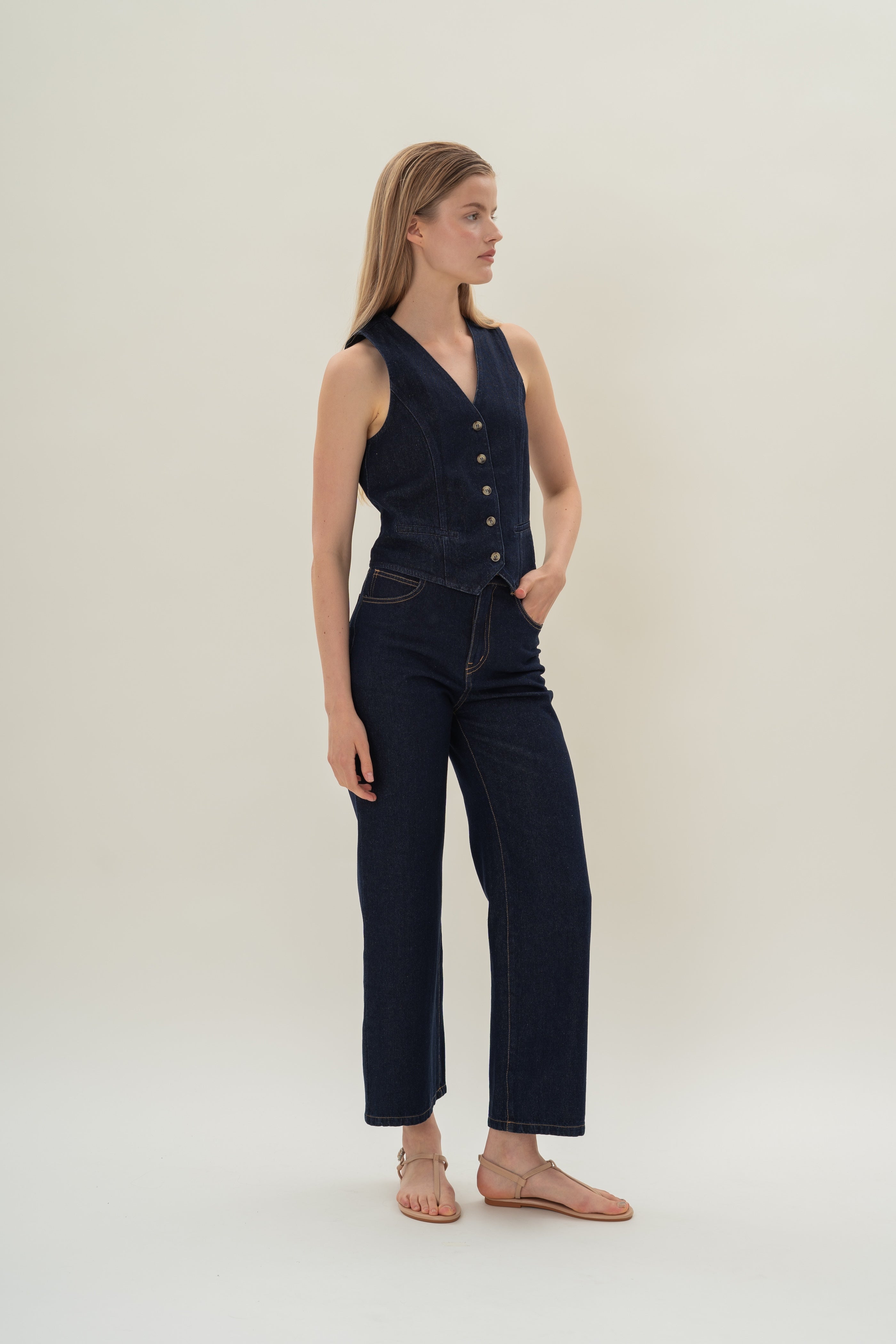 Denim Waistcoat in Dark Wash