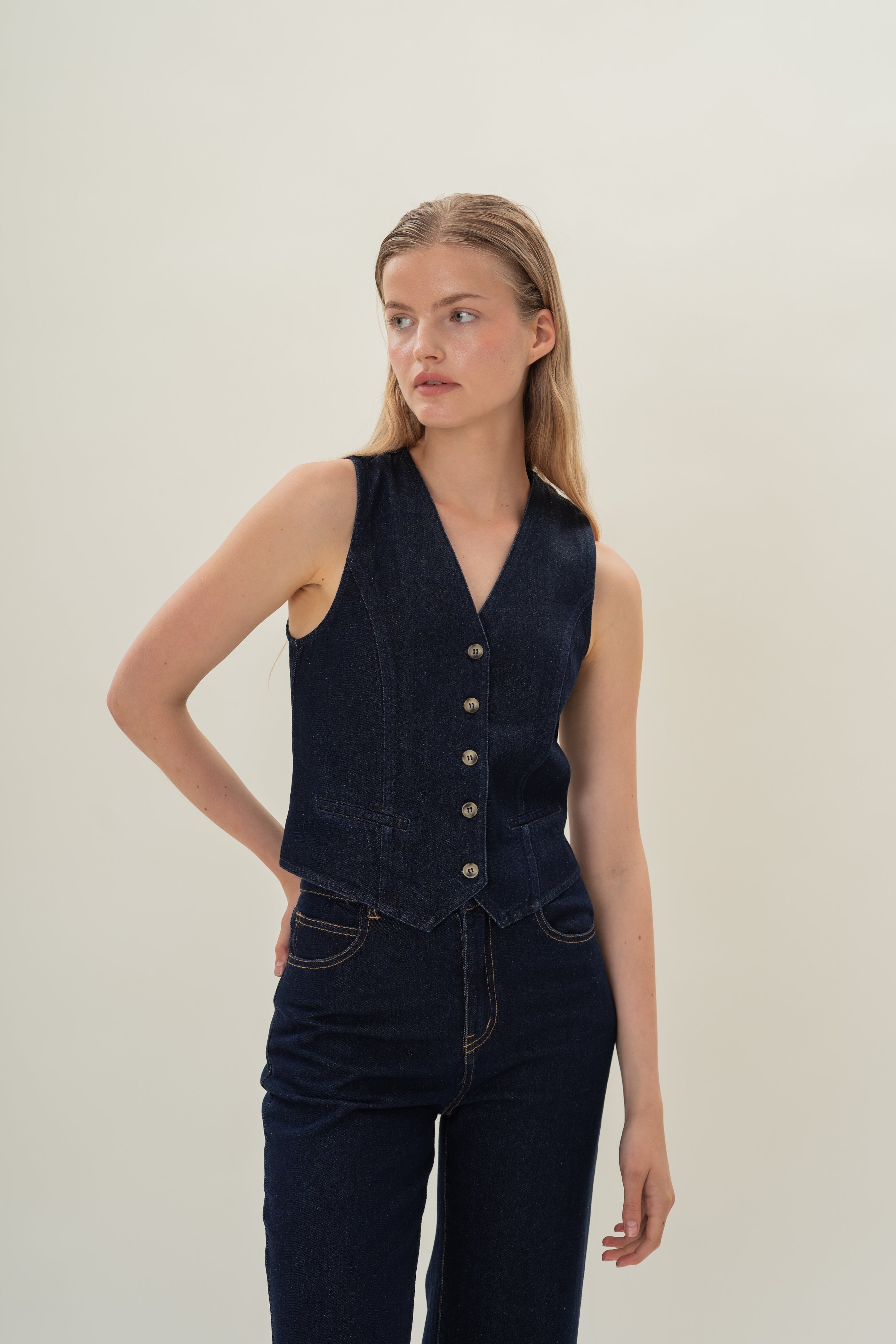 Denim Waistcoat in Dark Wash