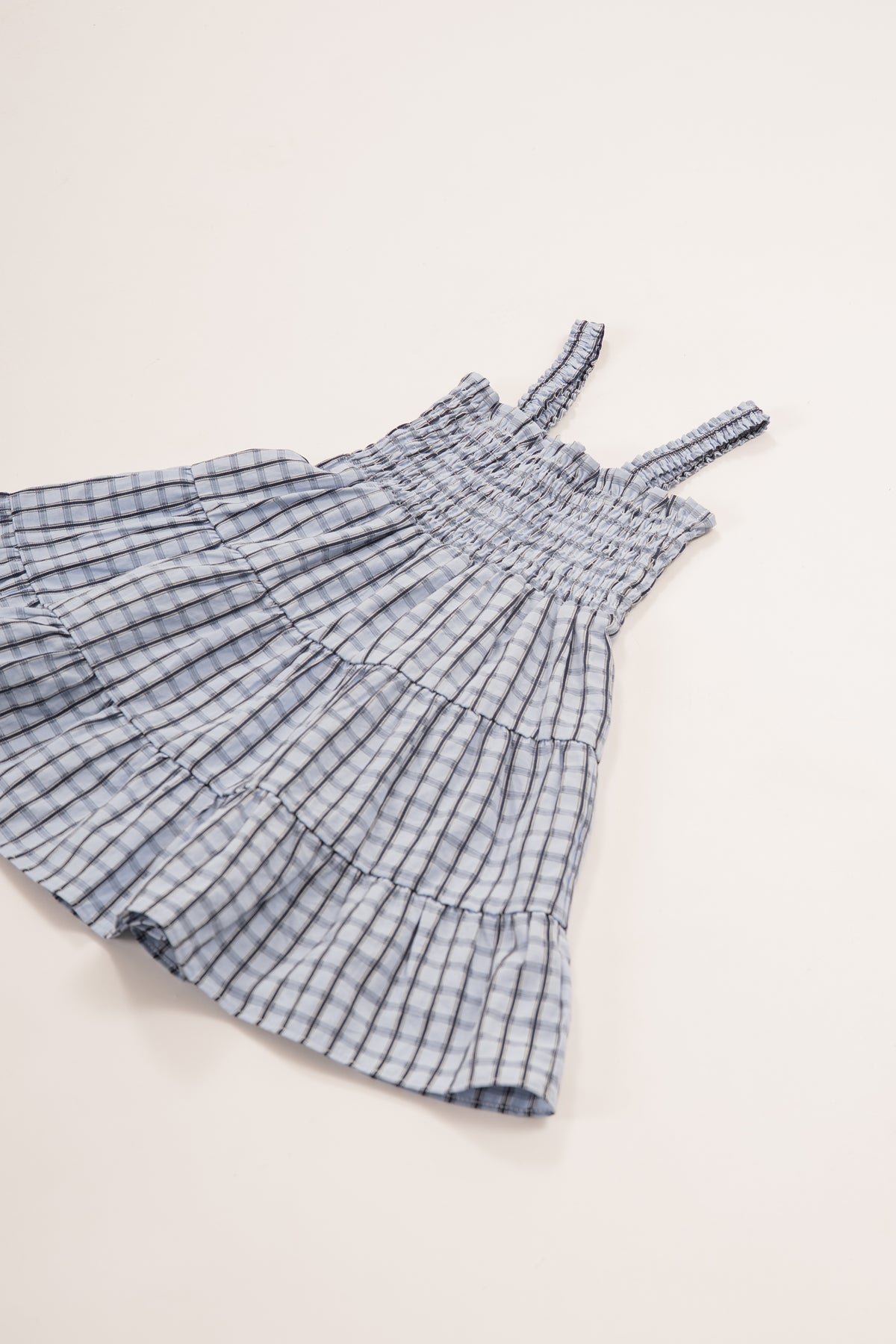 Mini Tiered Smocked Dress in Ocean Blue Gingham