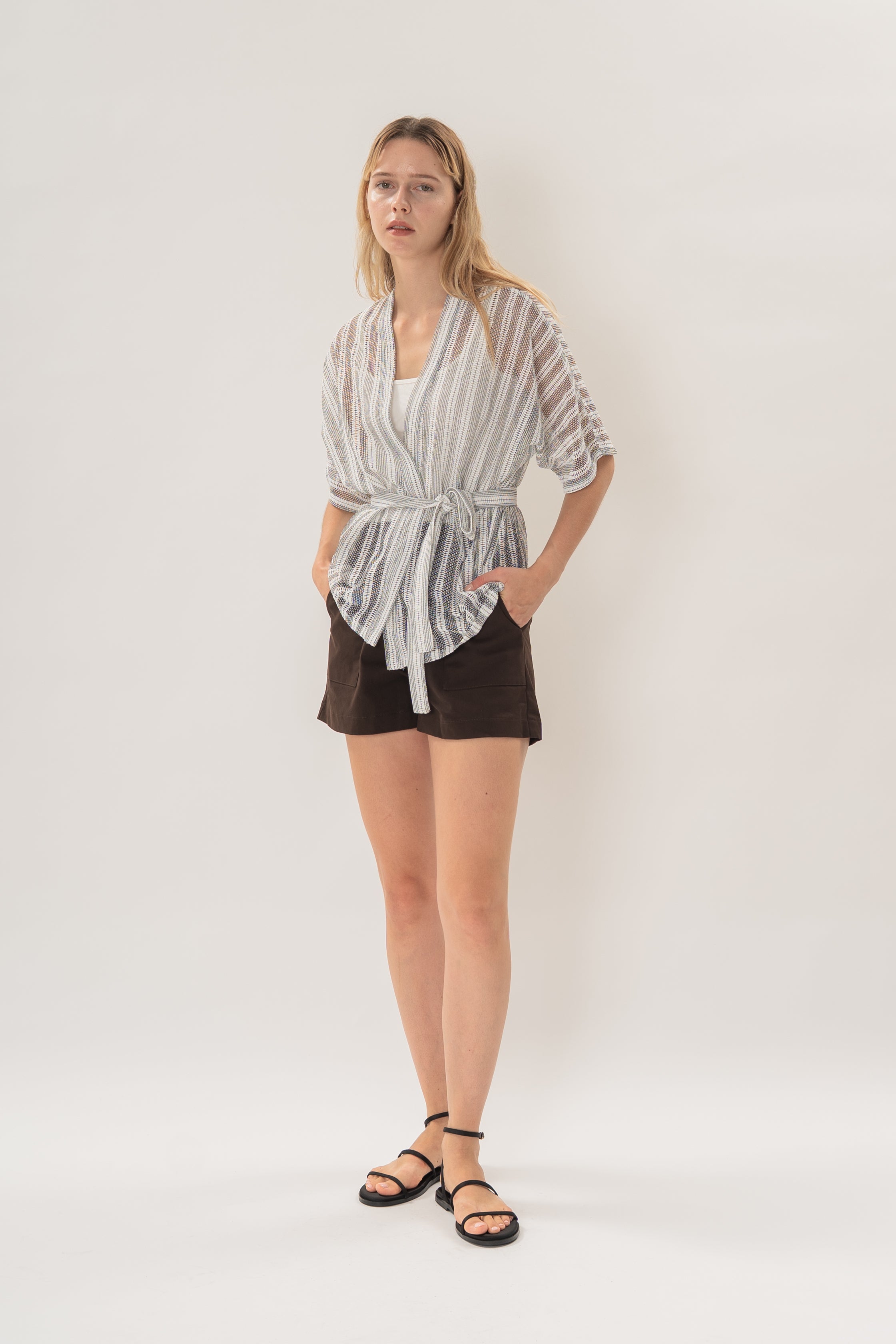 Textured Kimono Outer in Embroidered Stripe
